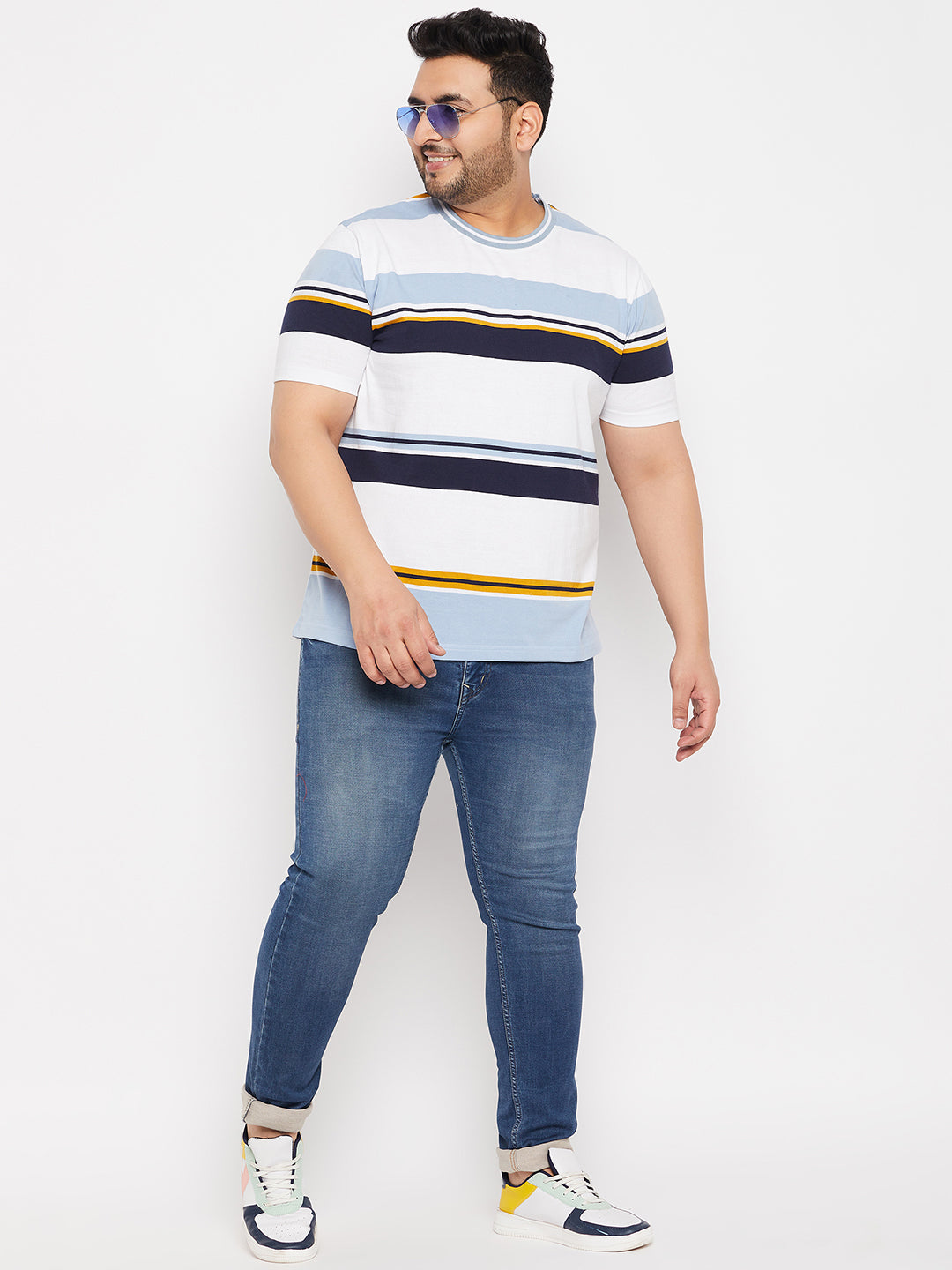 Austivo Striped Men Round Neck Multicolor T-Shirt