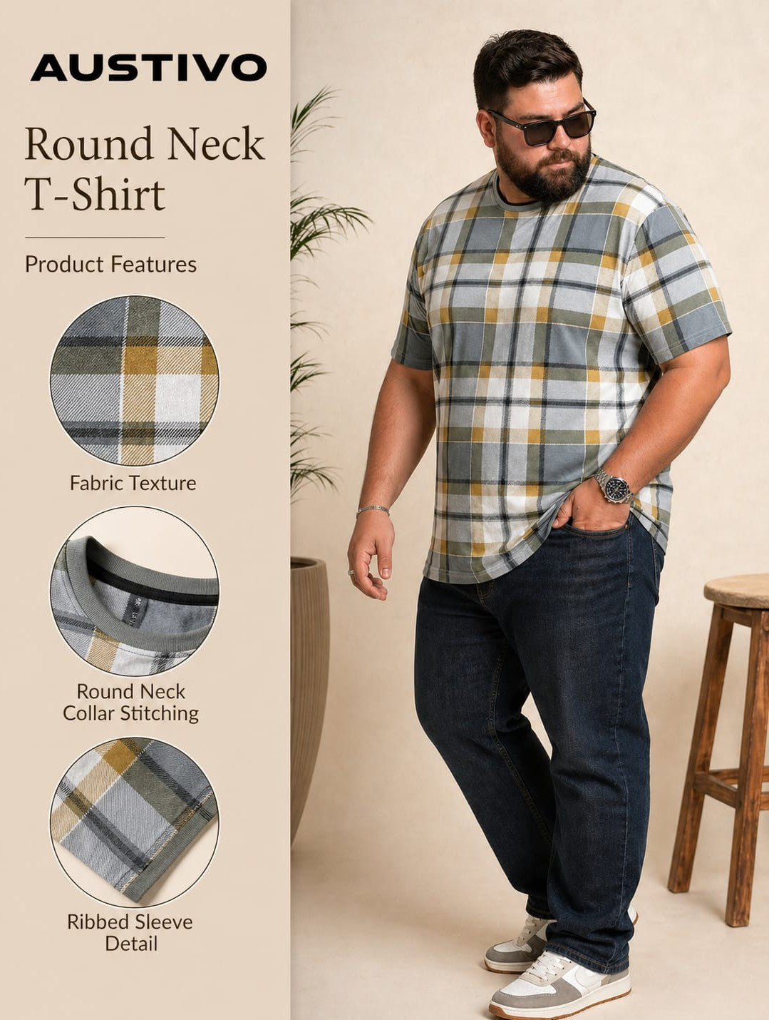Austivo Men Round Neck Multicolor T-Shirt