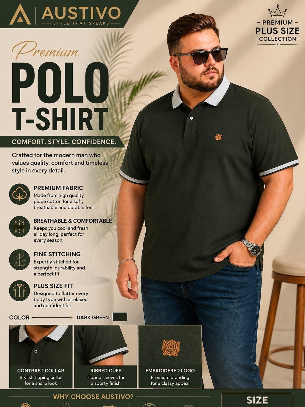 Austivo Men's Polo Neck T-shirt
