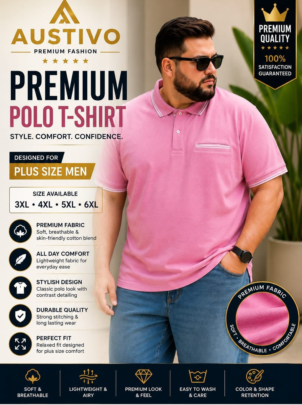 Austivo Men's Pocket Polo Neck T-shirt
