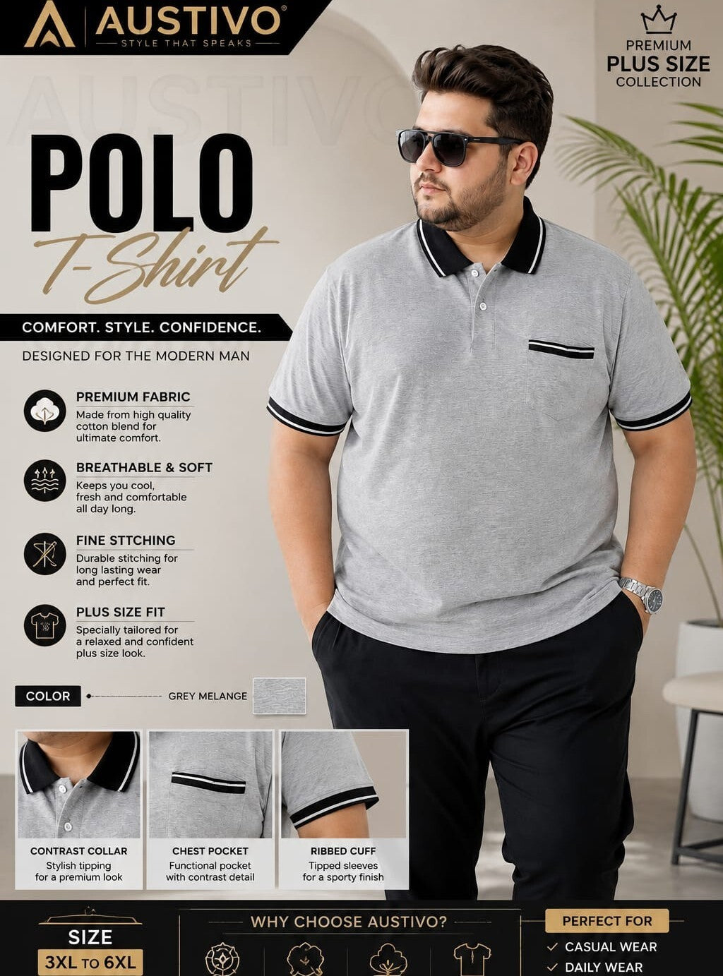 Austivo Men's Pocket Polo Neck T-shirt