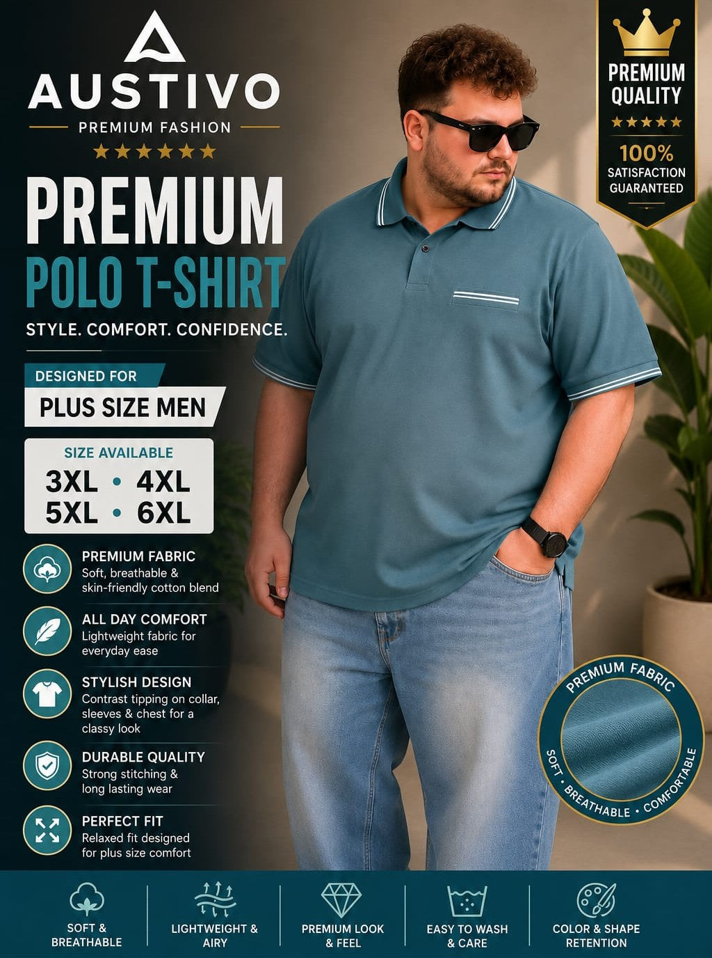 Austivo Men's Pocket Polo Neck T-shirt