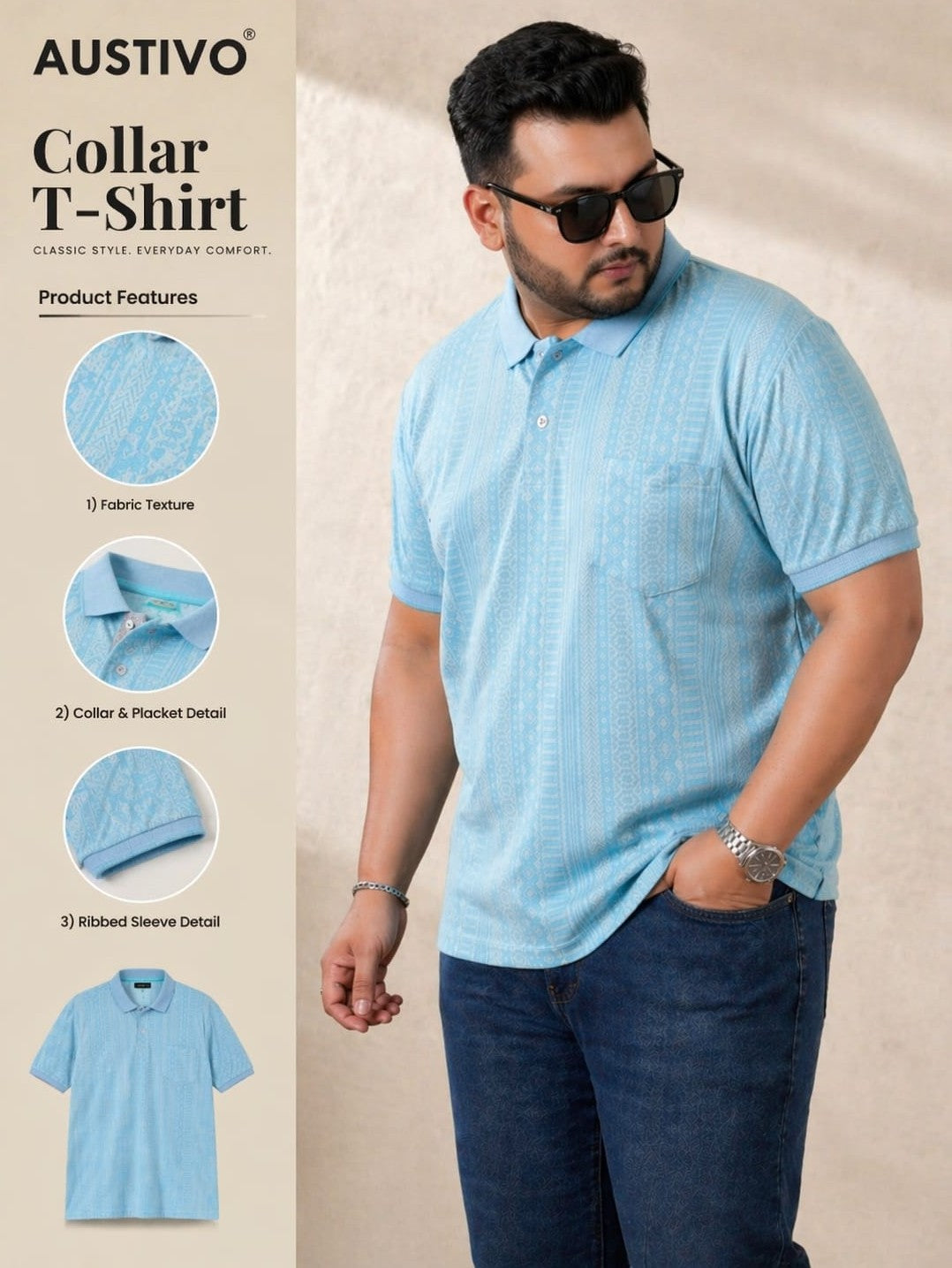 Austivo Men's Polo Neck T-shirt