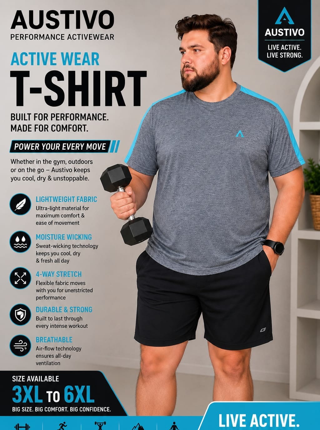 Austivo Men's Active Wear T-shirt