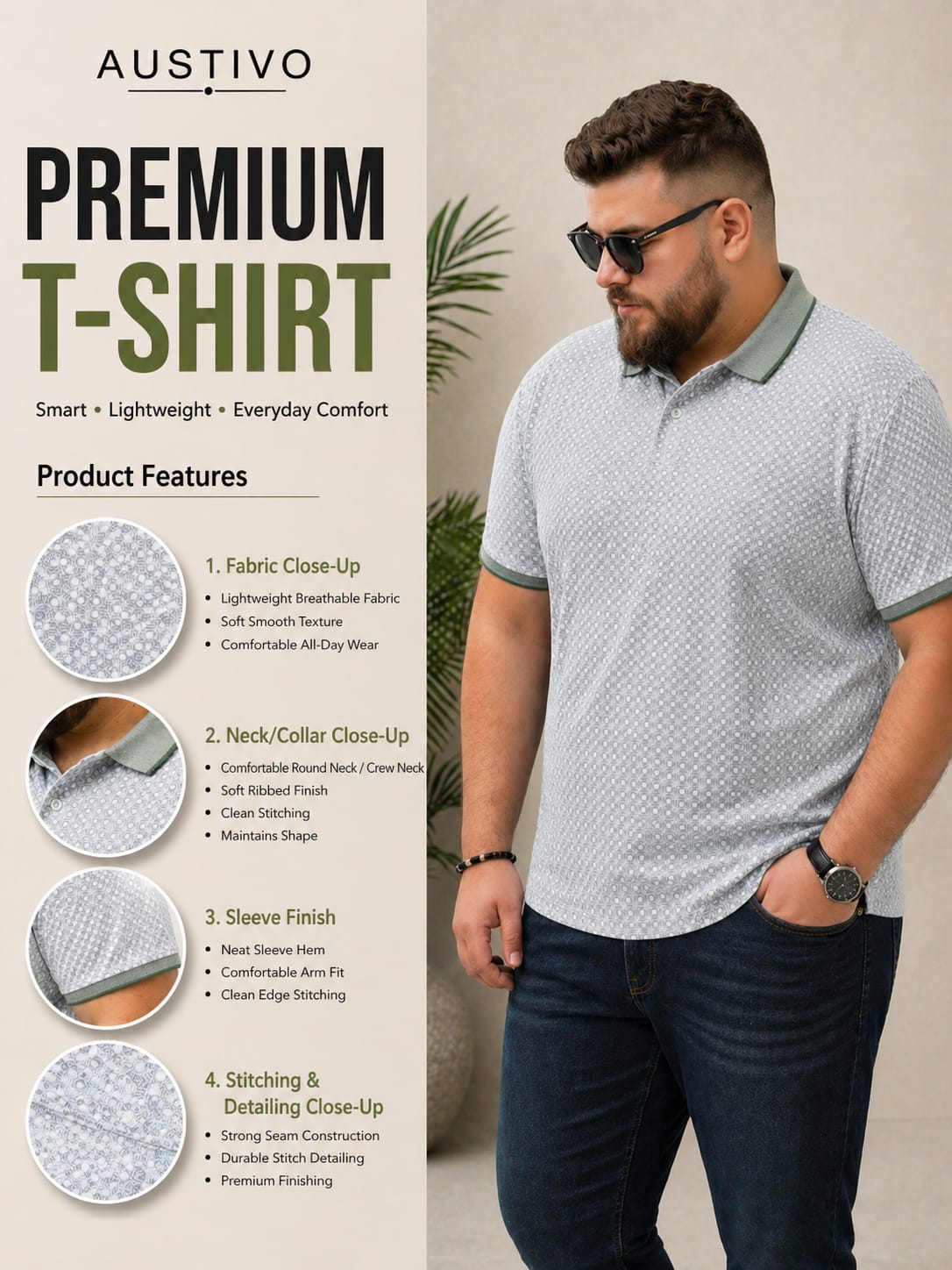 Austivo Men's Polo Neck T-shirt