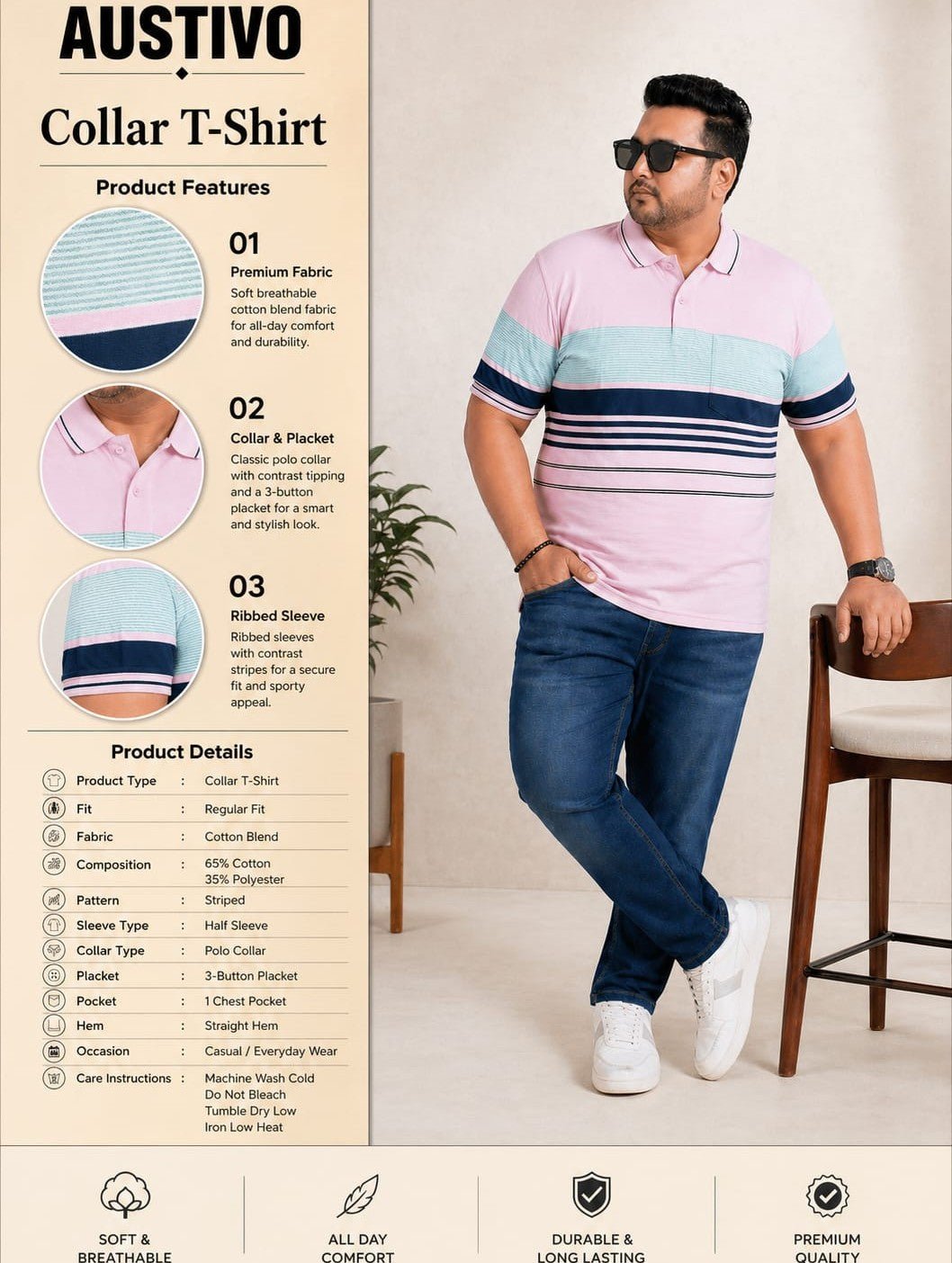 Austivo Men's Polo Neck T-shirt