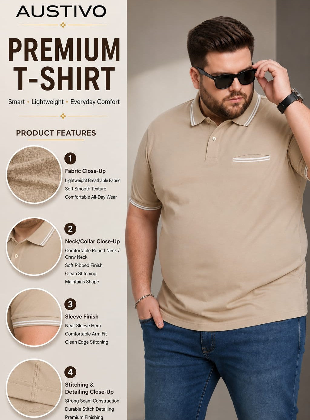 Austivo Men's Pocket Polo Neck T-shirt