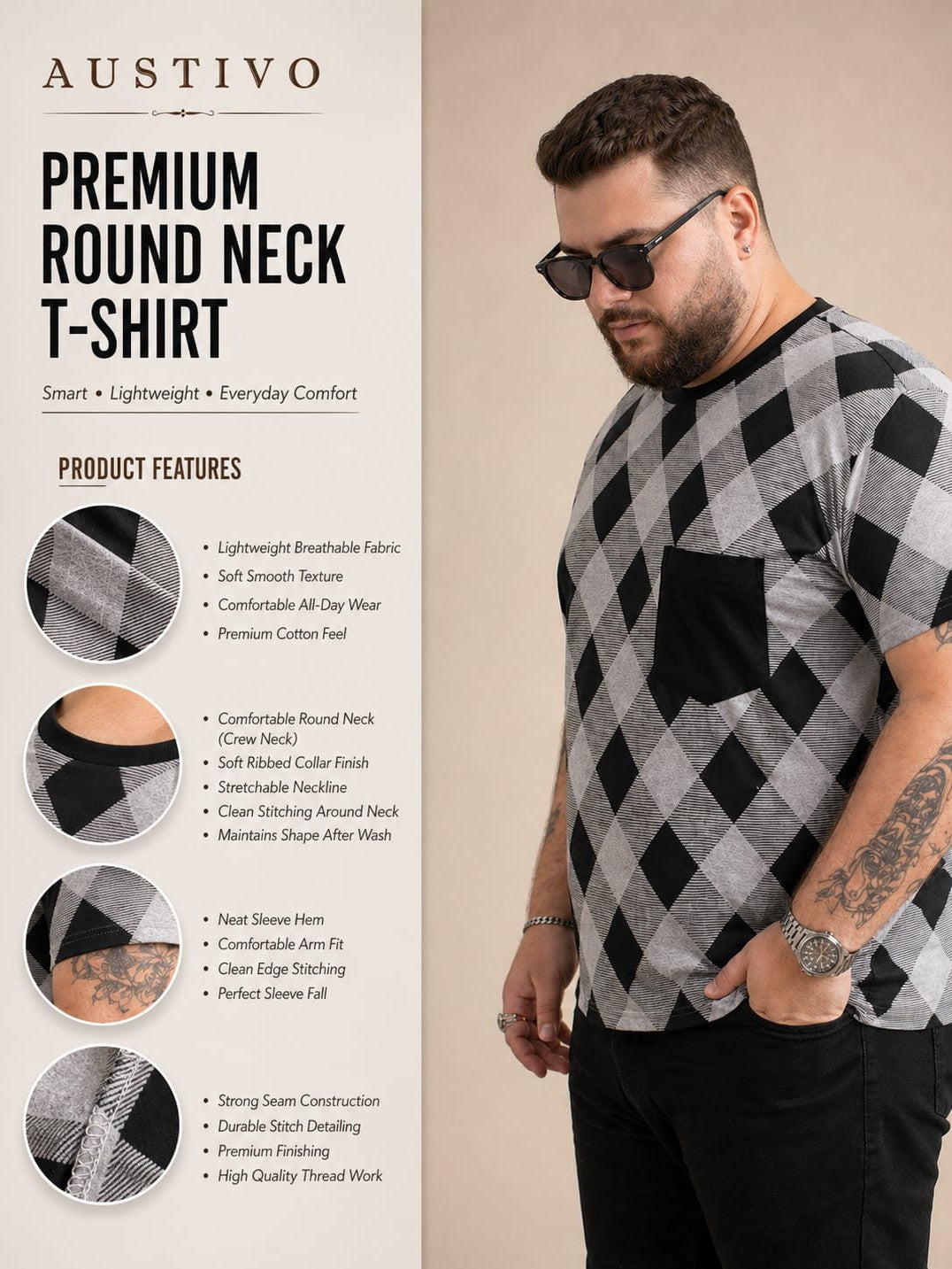 Austivo Men Round Neck Multicolor T-Shirt
