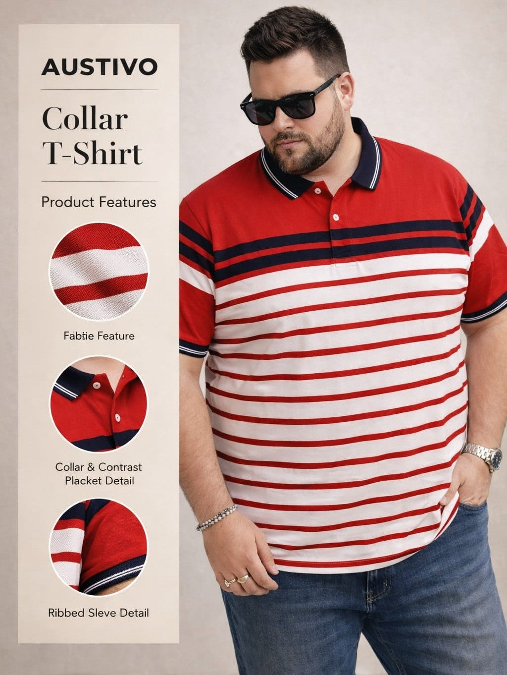 Austivo Men's Polo Neck T-shirt