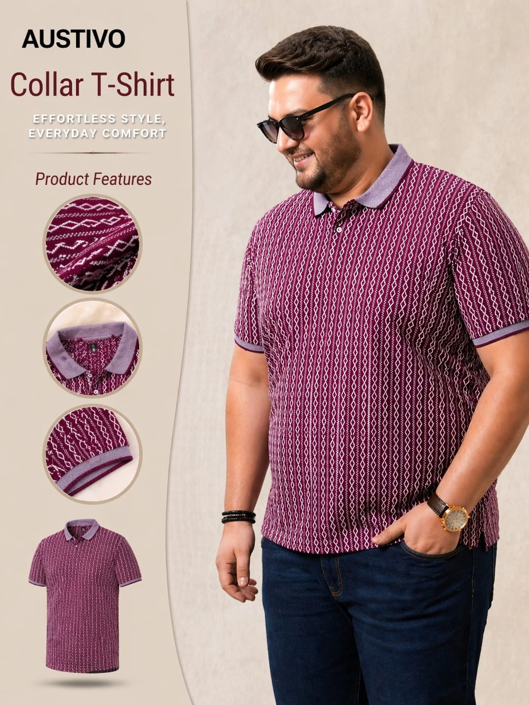 Austivo Men's Polo Neck T-shirt