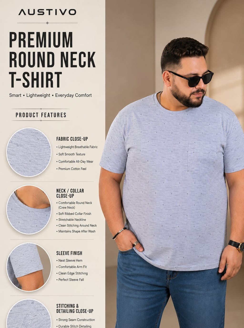 Austivo Men Round Neck Multicolor T-Shirt