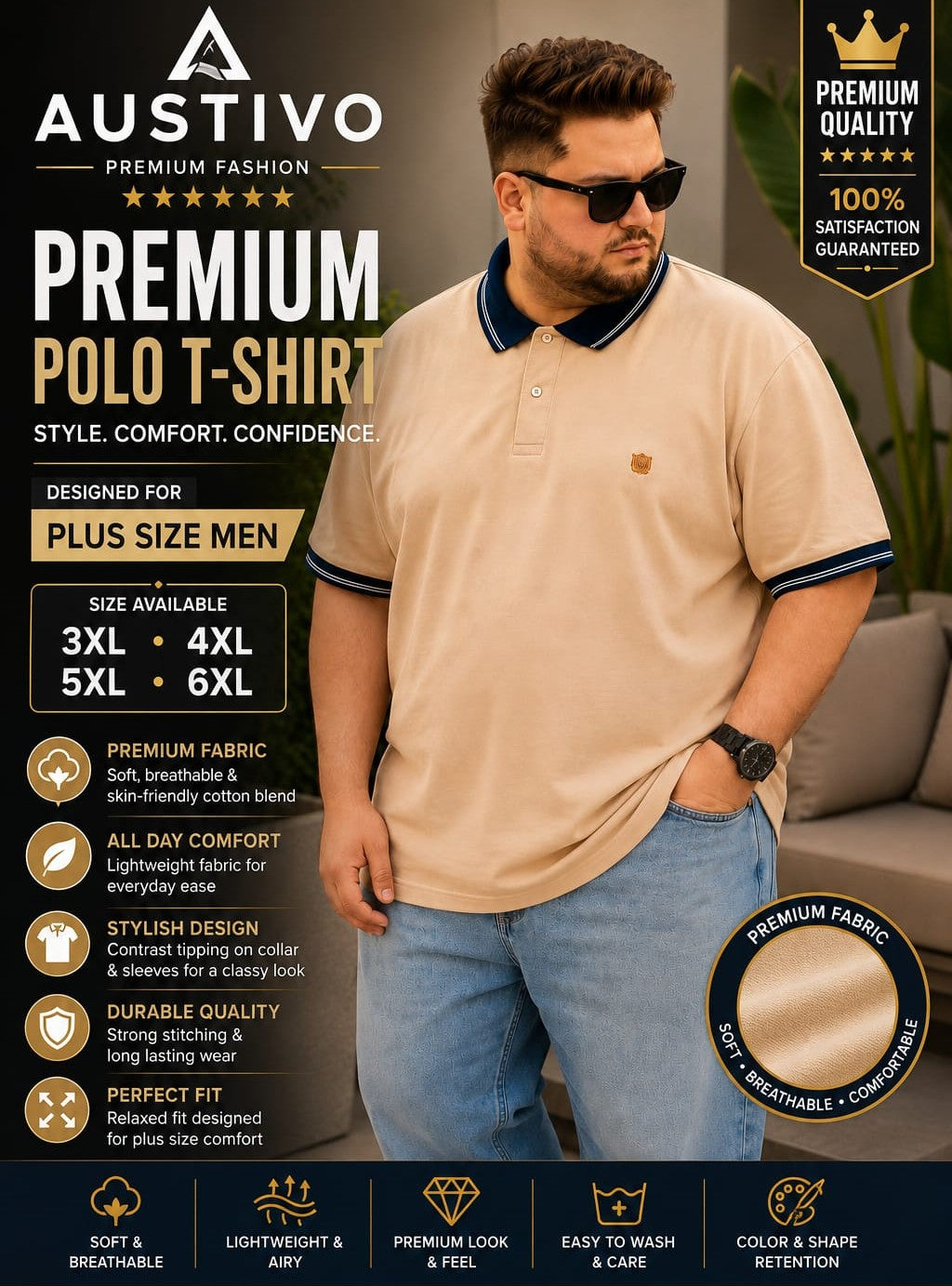 Austivo Men's Polo Neck T-shirt