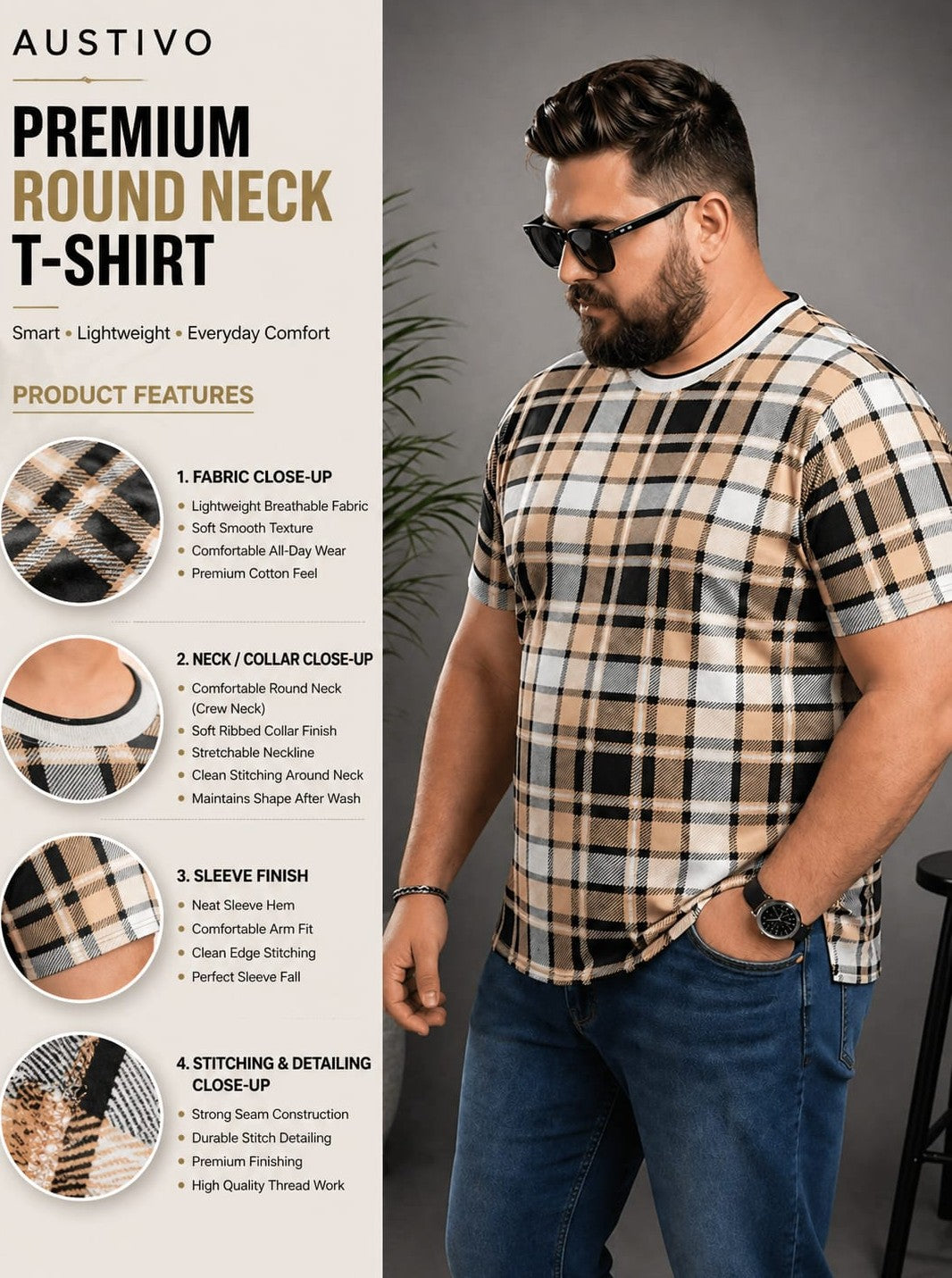 Austivo Men Round Neck Multicolor T-Shirt