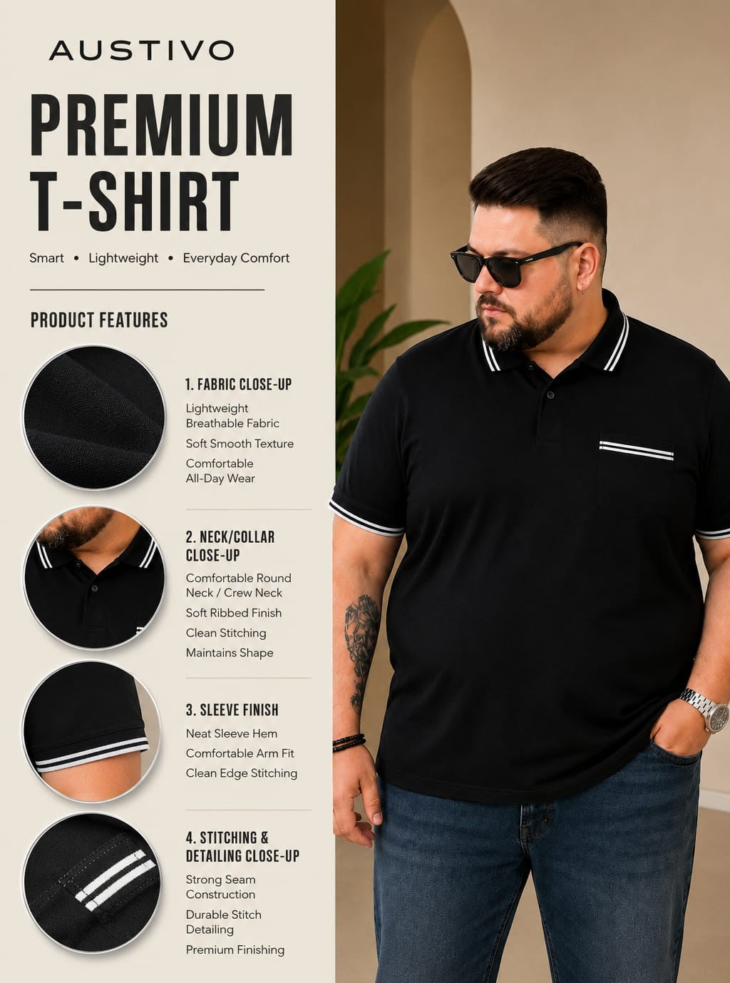 Austivo Men's Pocket Polo Neck T-shirt