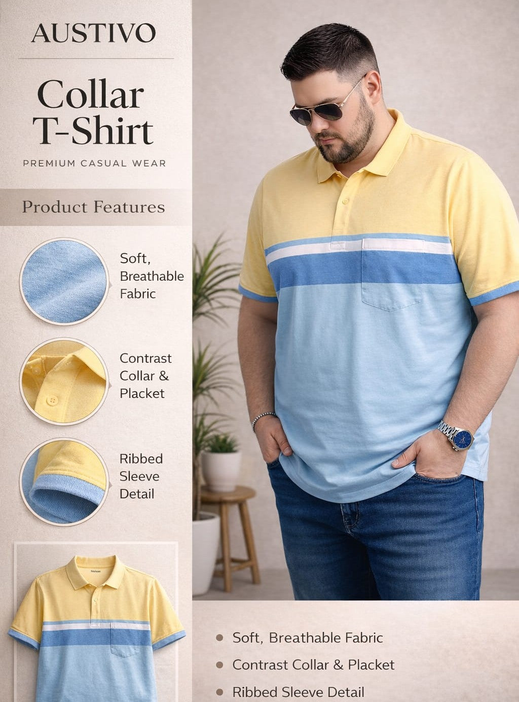 Austivo Men's Pocket Polo Neck T-shirt