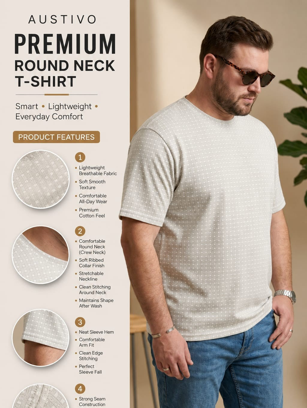 Austivo Men Round Neck Multicolor T-Shirt