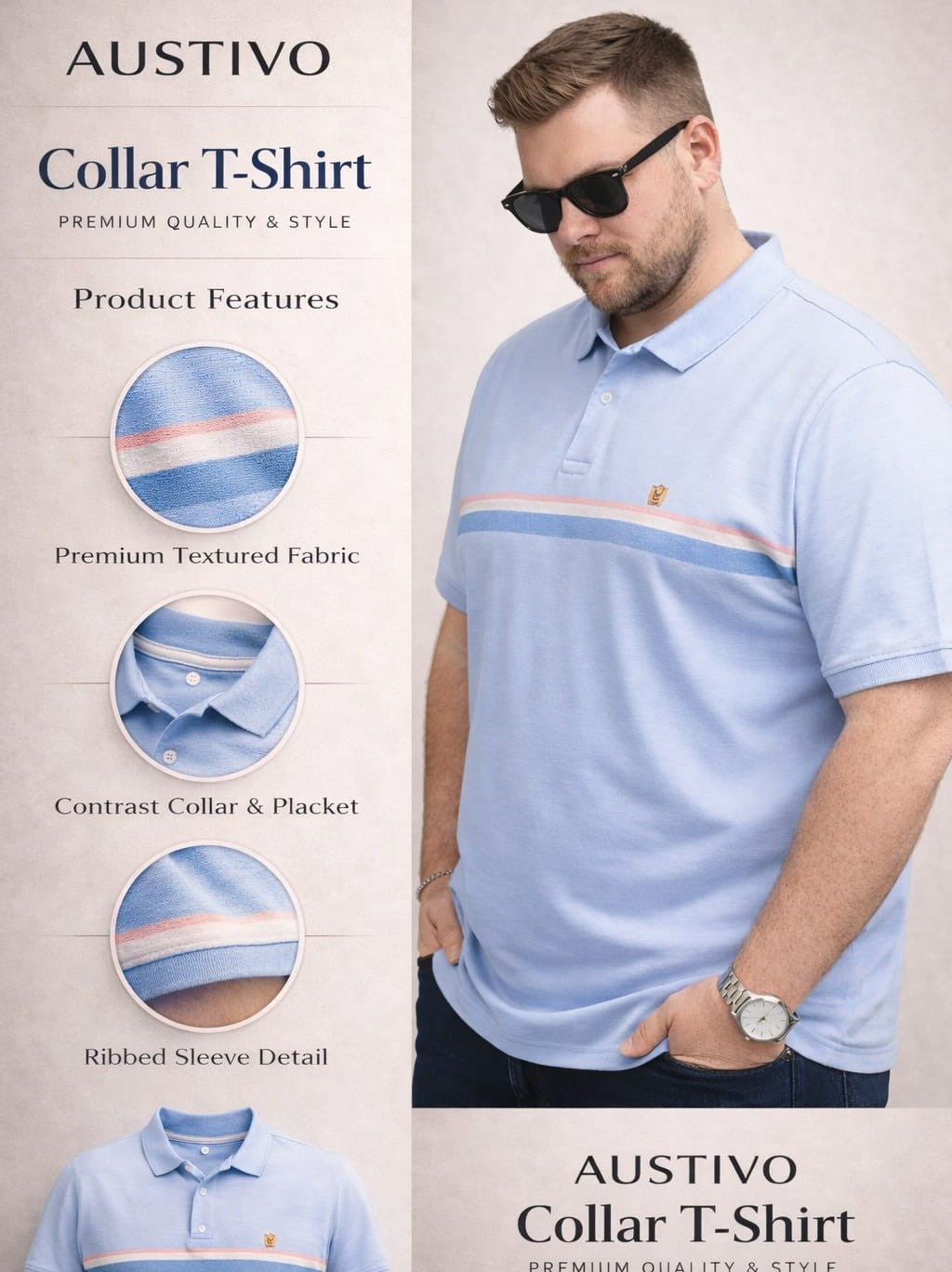 Austivo Men's Polo Neck T-shirt