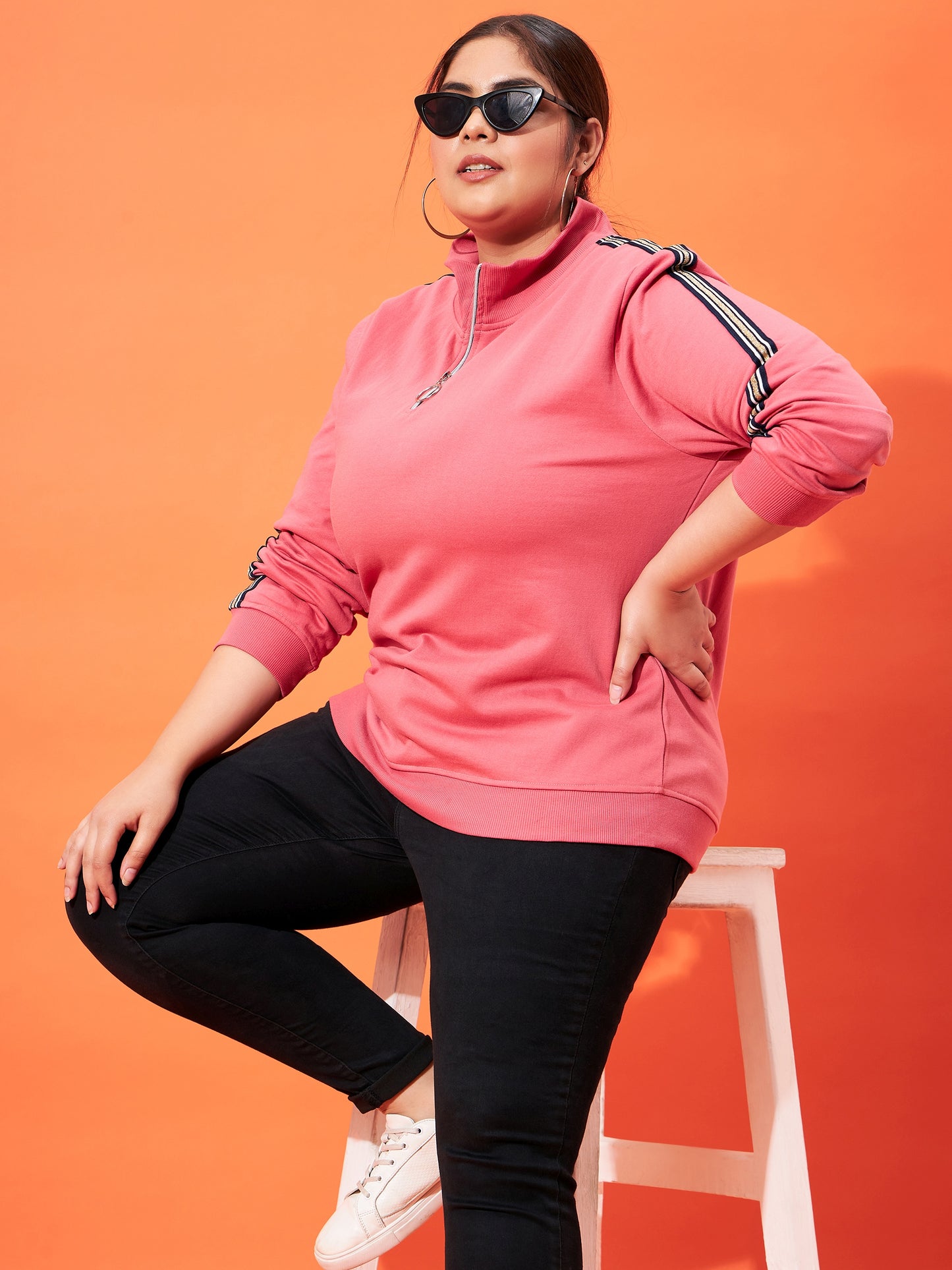 Austivo Women Colour Block High Neck Sweatshirt