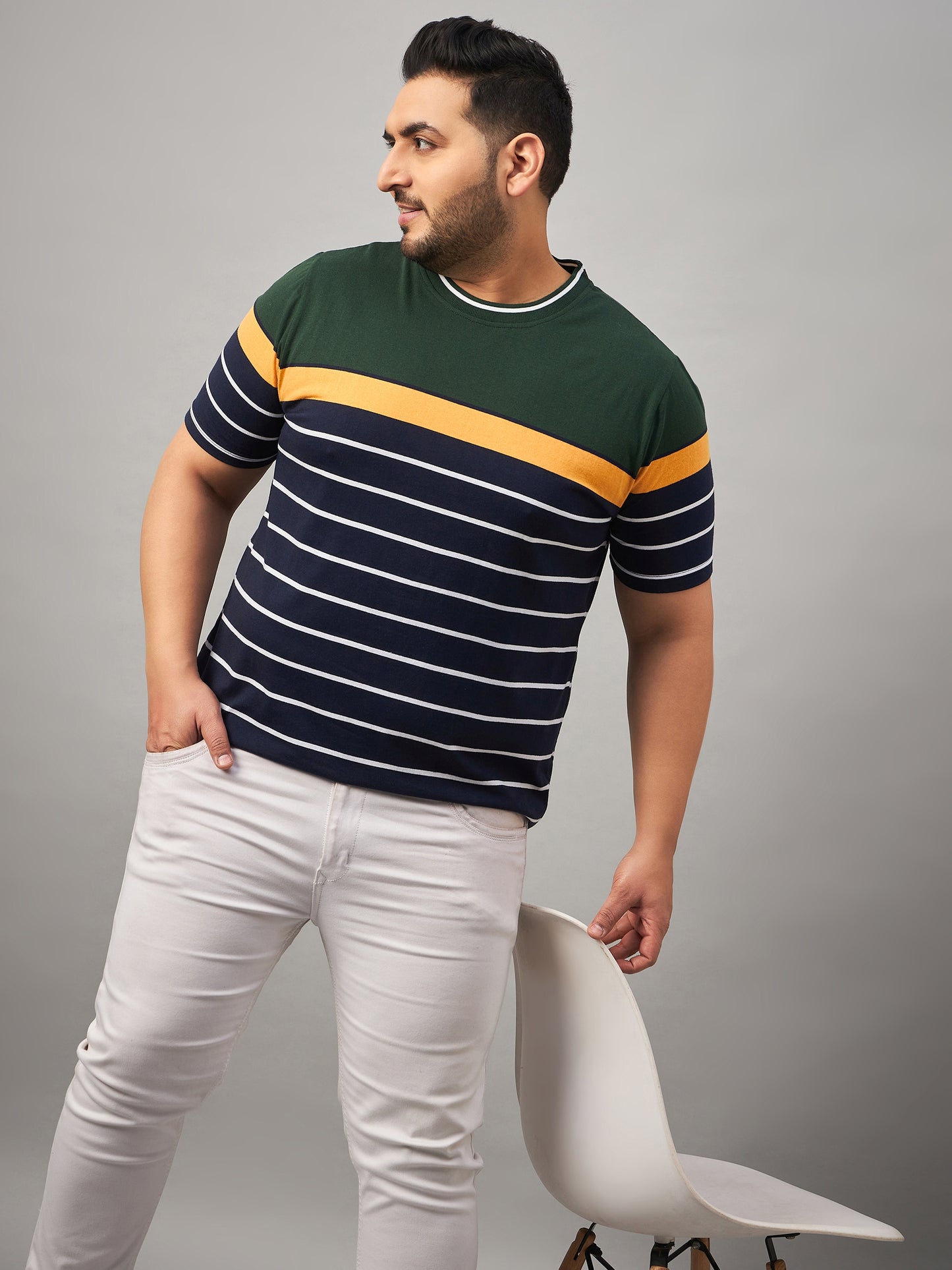 Austivo Striped Men Round Neck Multicolor T-Shirt