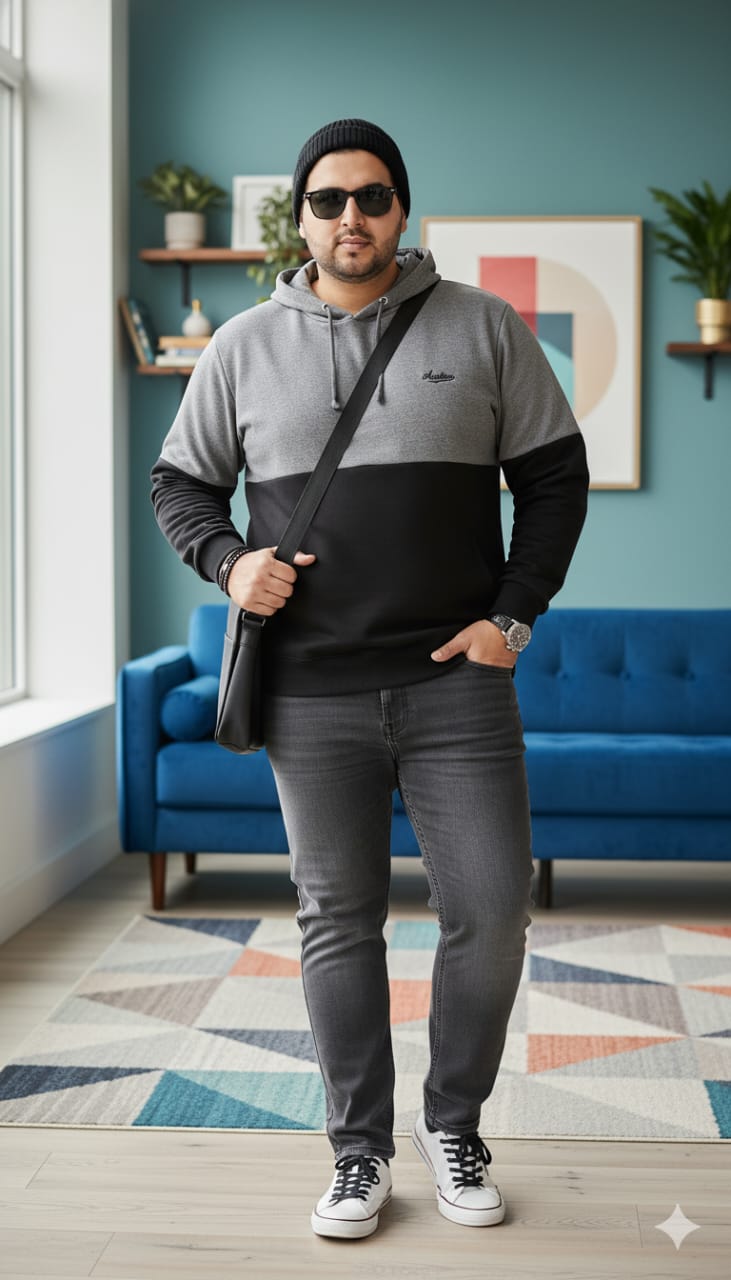 Austivo Men's Colour Block Hooded Sweatshirt