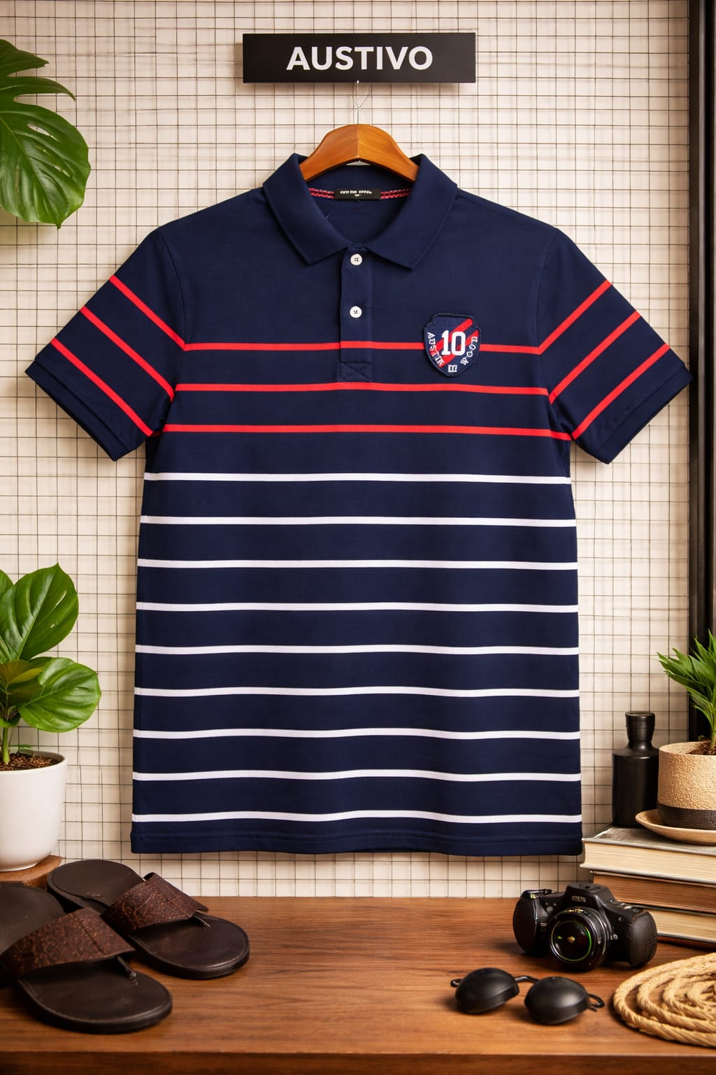 Navy Stripers Polo T-shirt