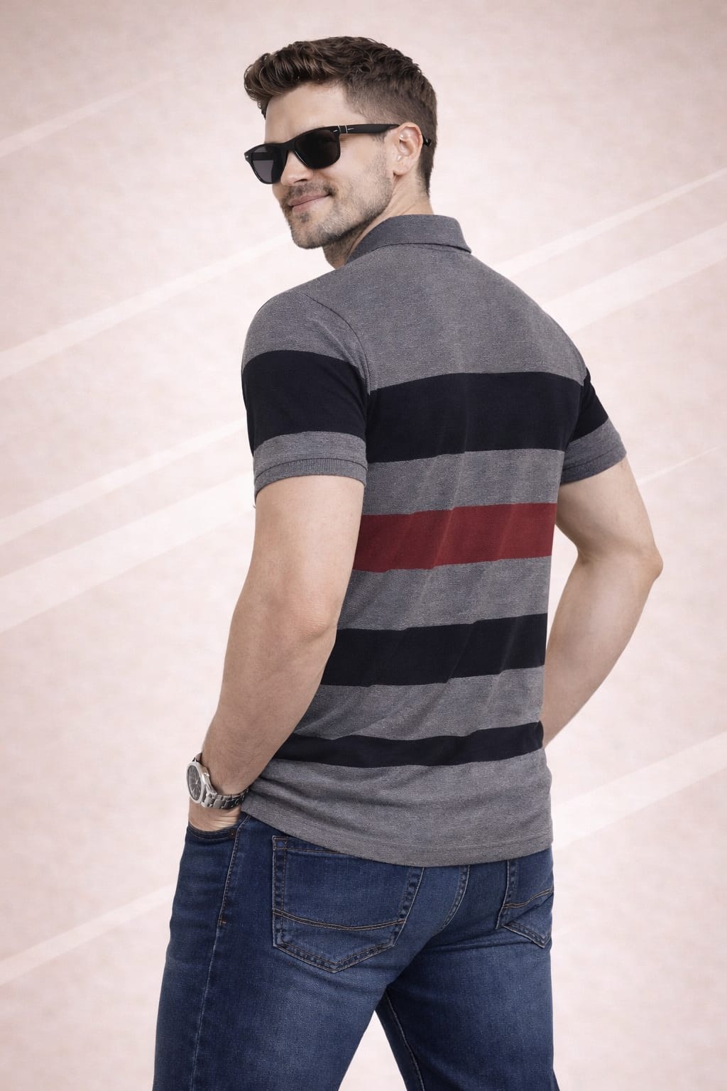 Grey Striper Polo T-shirt