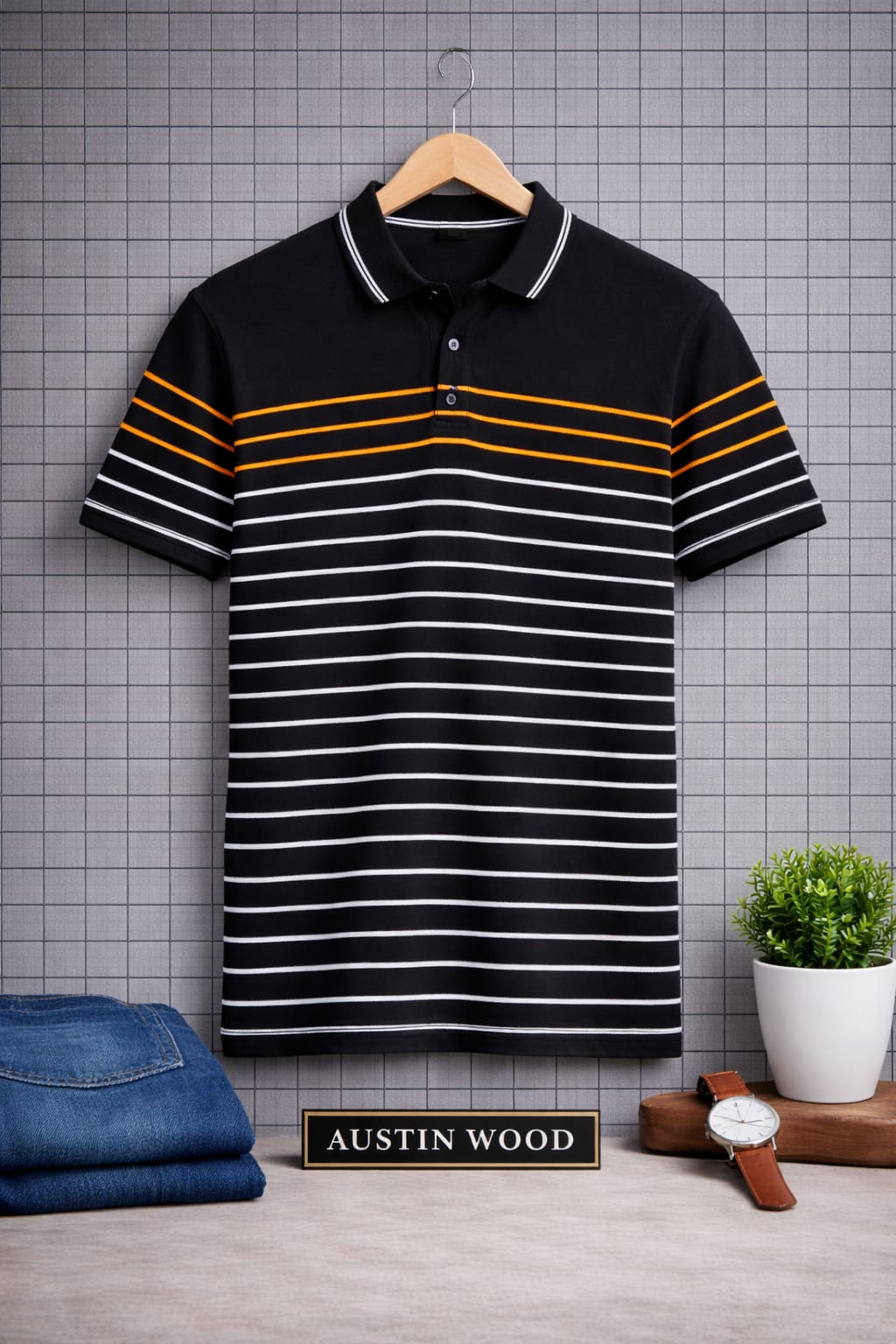 Black Striper Polo T-shirt