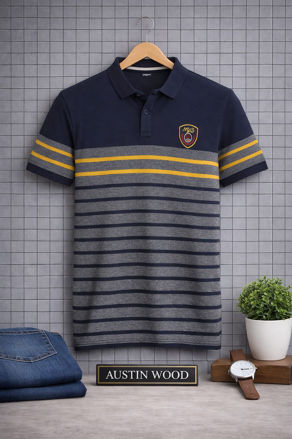 Navy blue Striper Polo T-shirt