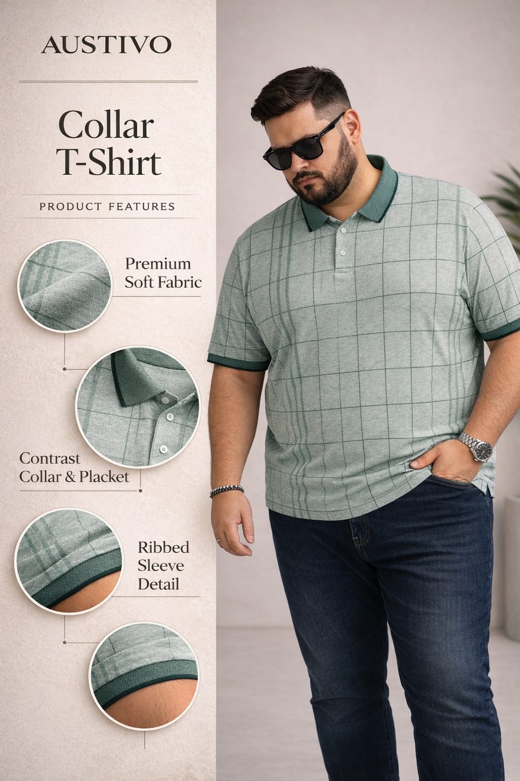 Austivo Men's Polo Neck T-shirt