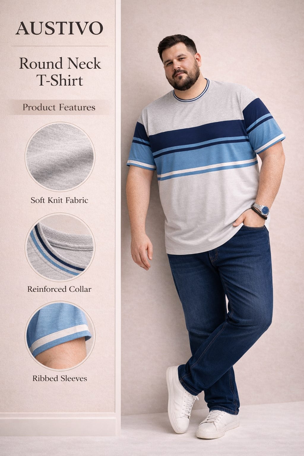 Austivo Men Round Neck Multicolor T-Shirt