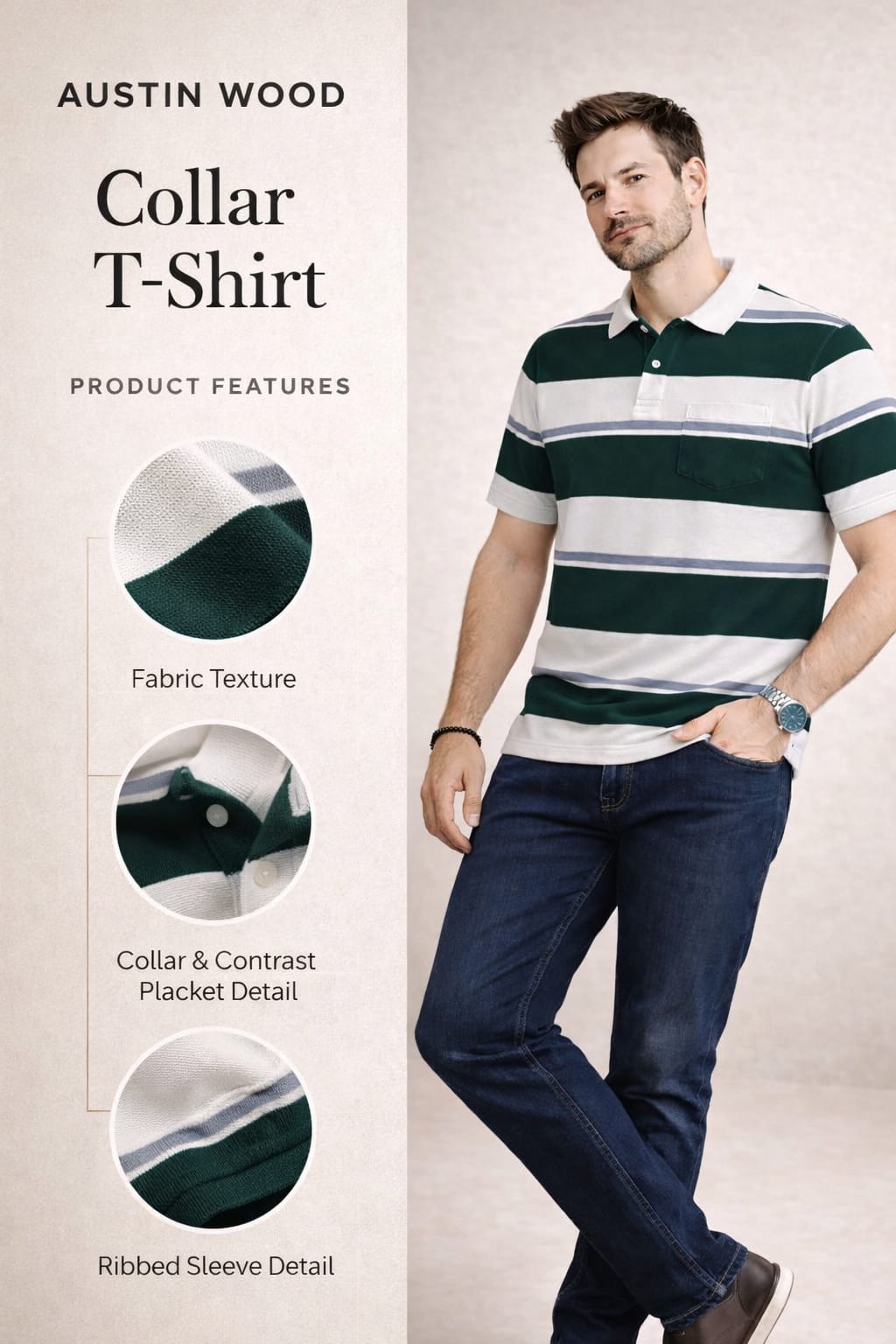 Austin Wood Pocket Polo T-shirt