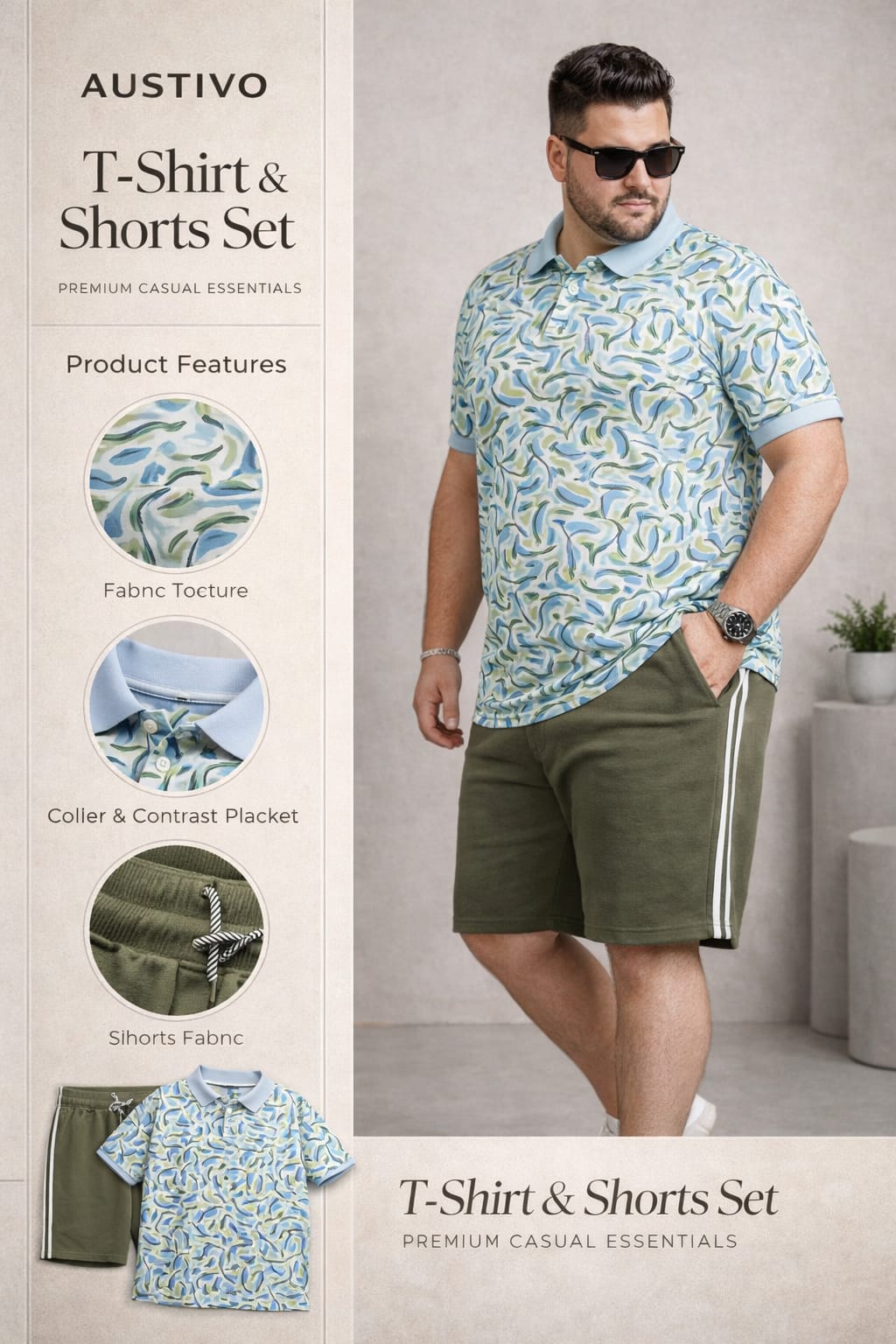 Men's Plus Size Summer Co-ord Set