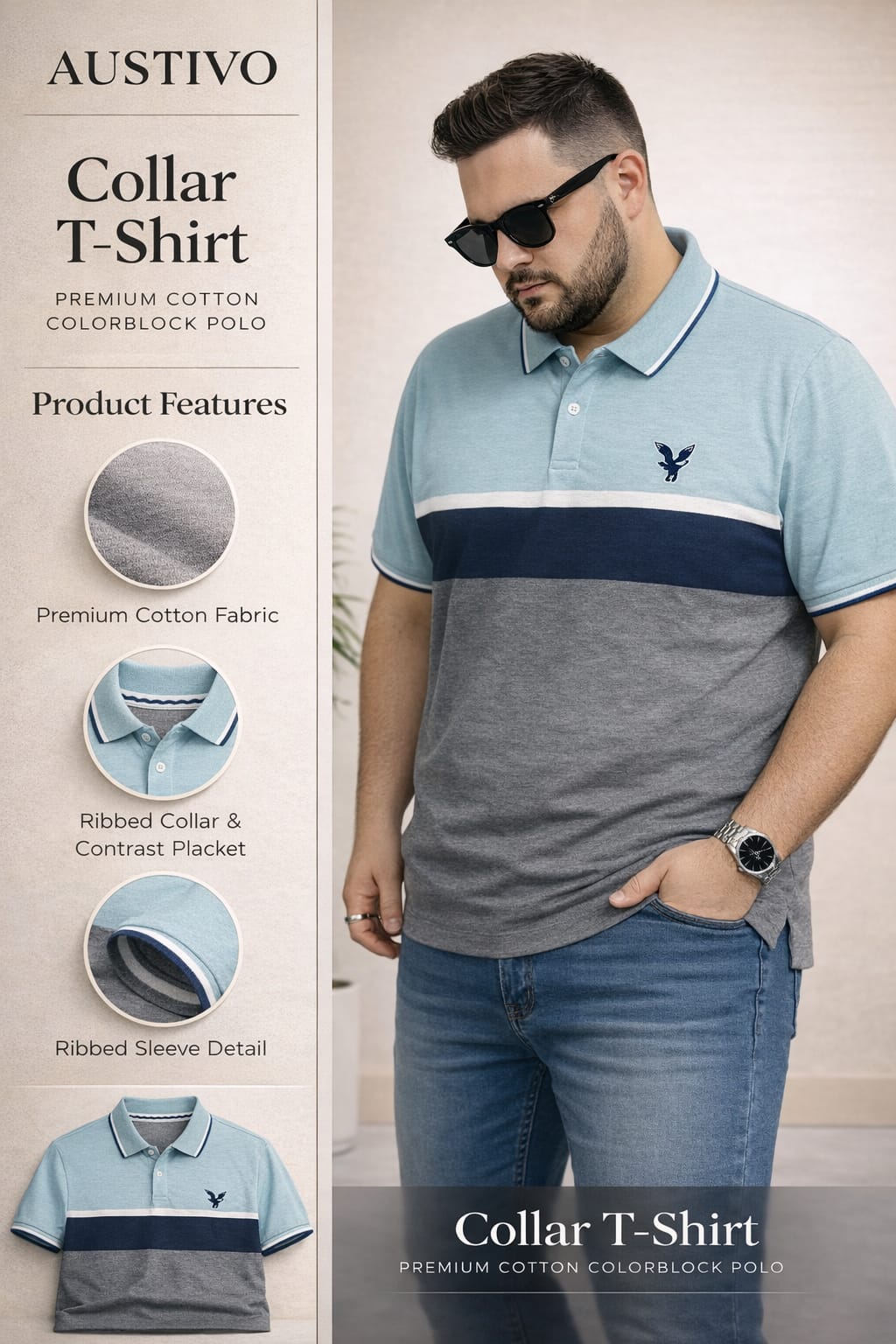 Austivo Men's Polo Neck T-shirt