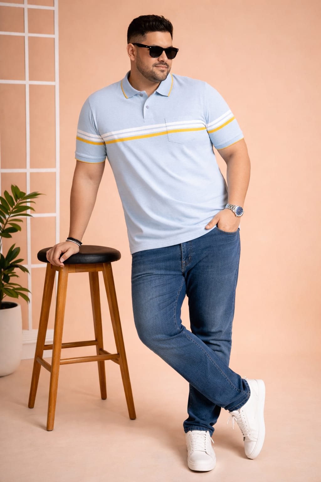 Striped Men Polo Neck Multicolor T-Shirt