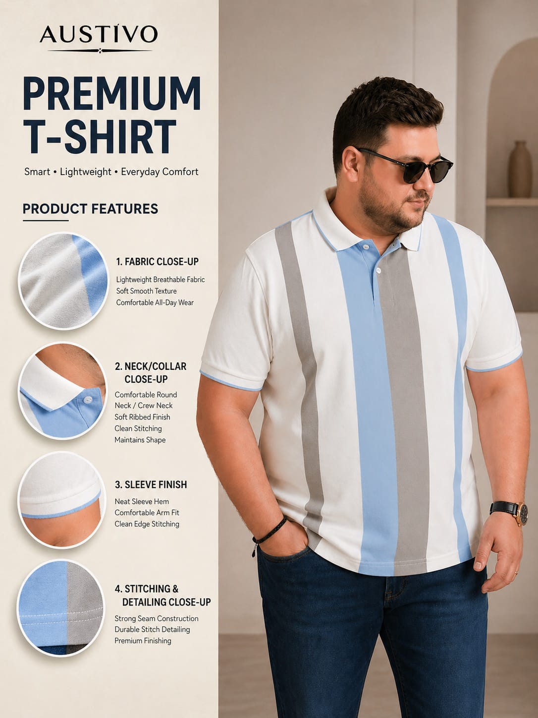 Austivo Men's Polo Neck T-shirt