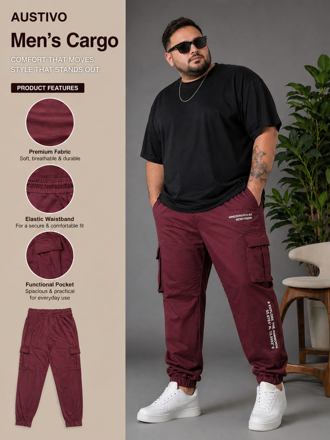 AUSTIVO Men’s Plus Size Cargo Pants