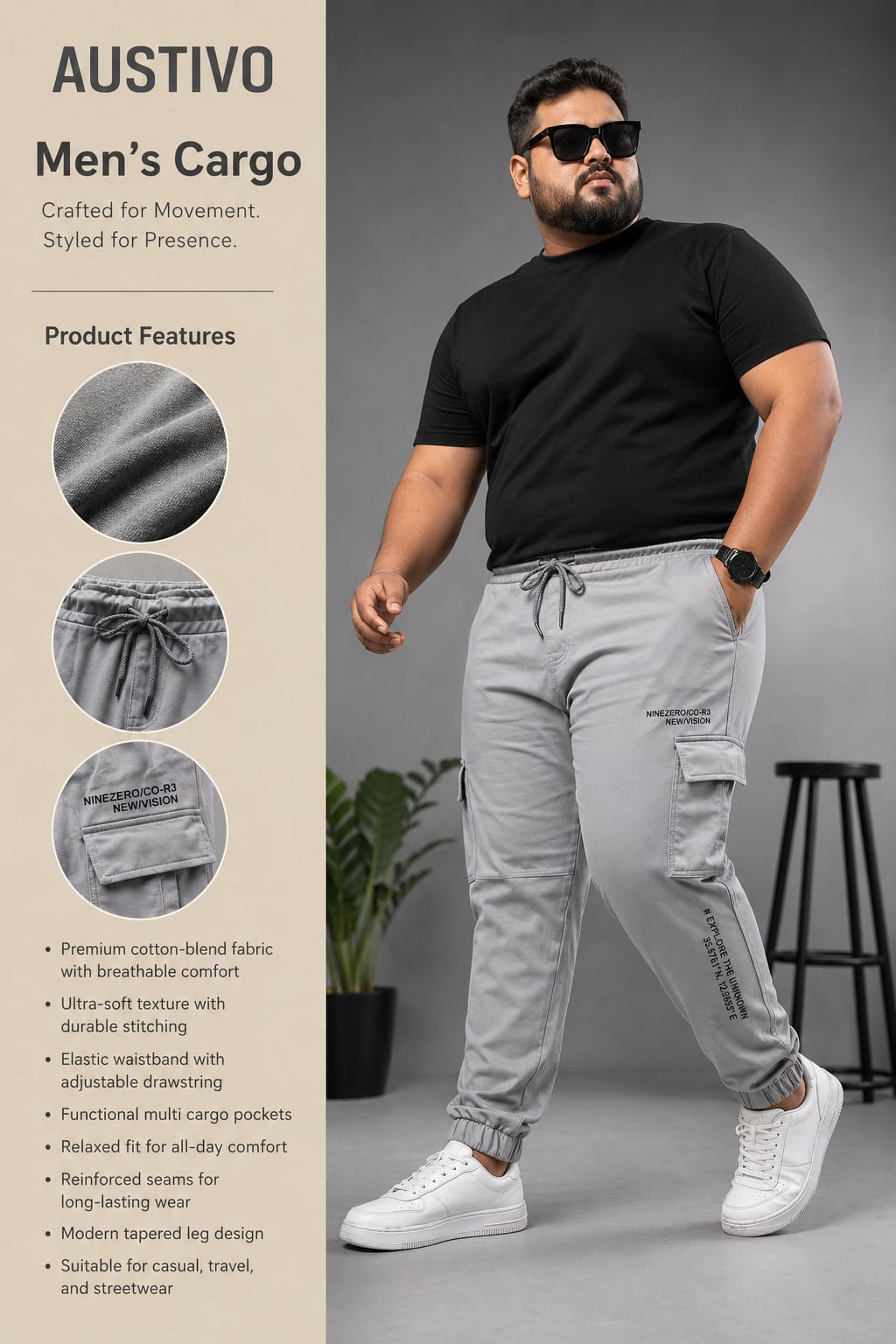 AUSTIVO Men’s Plus Size Cargo Pants