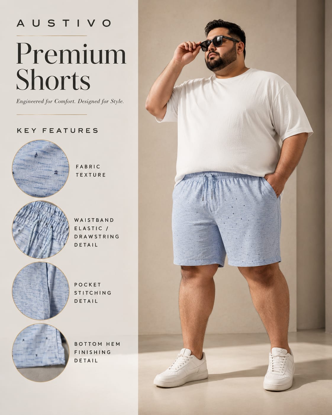 AUSTIVO Men’s Plus Size Shorts