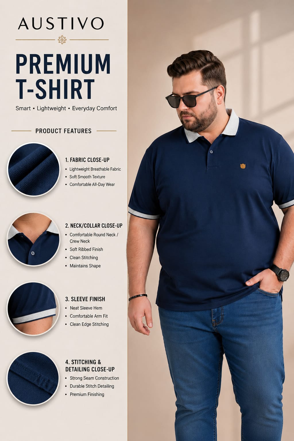 Austivo Men's Polo Neck T-shirt