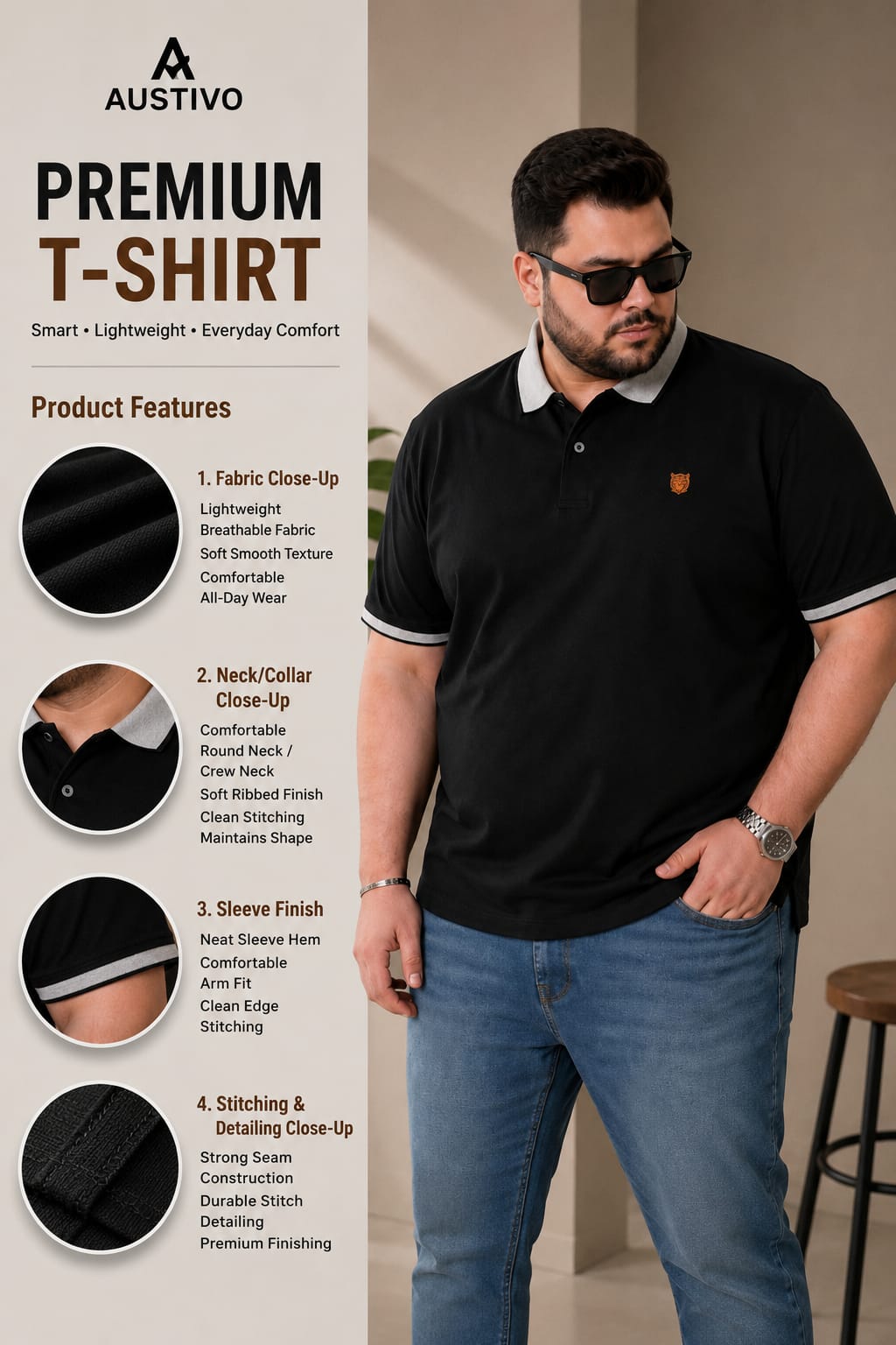 Austivo Men's Polo Neck T-shirt