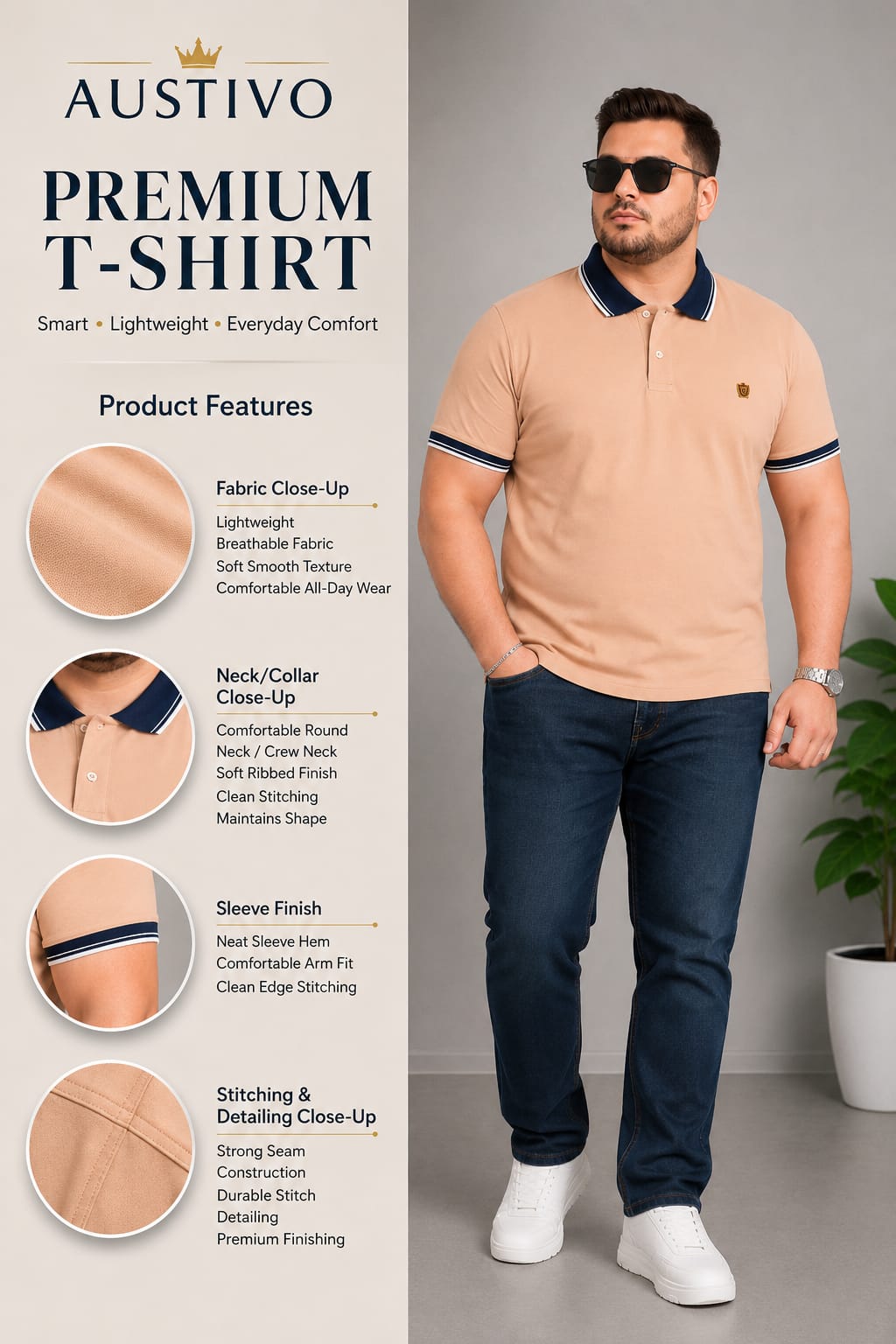 Austivo Men's Polo Neck T-shirt