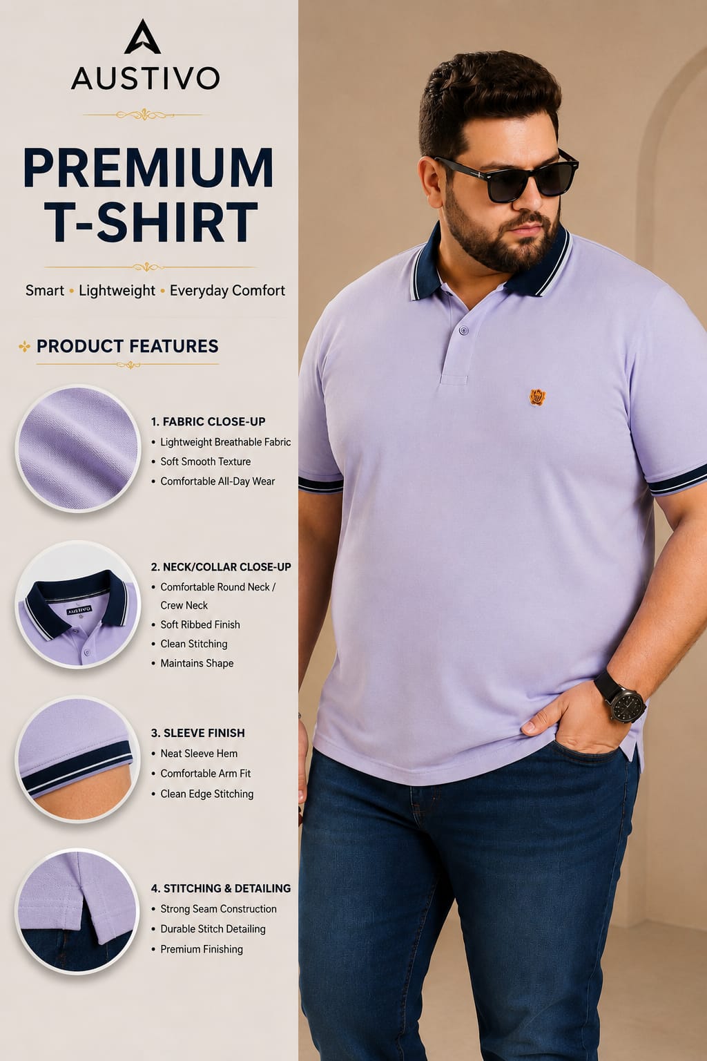 Austivo Men's Polo Neck T-shirt