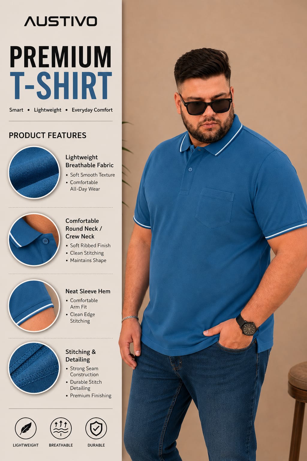 Austivo Men's Polo Neck T-shirt