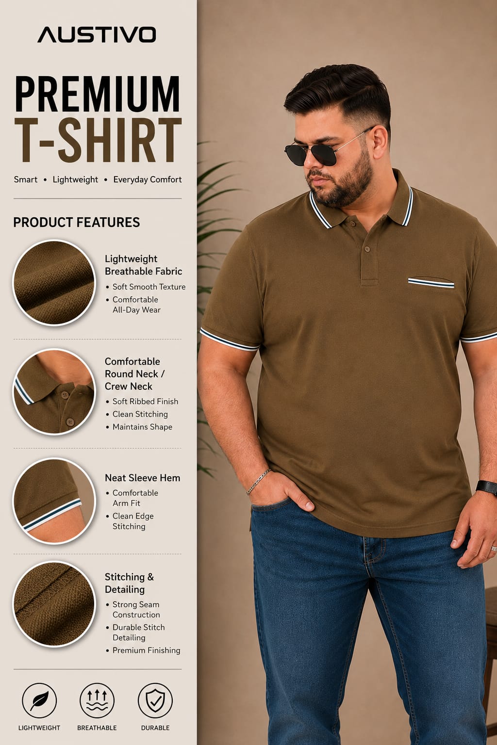 Austivo Men's Polo Neck T-shirt