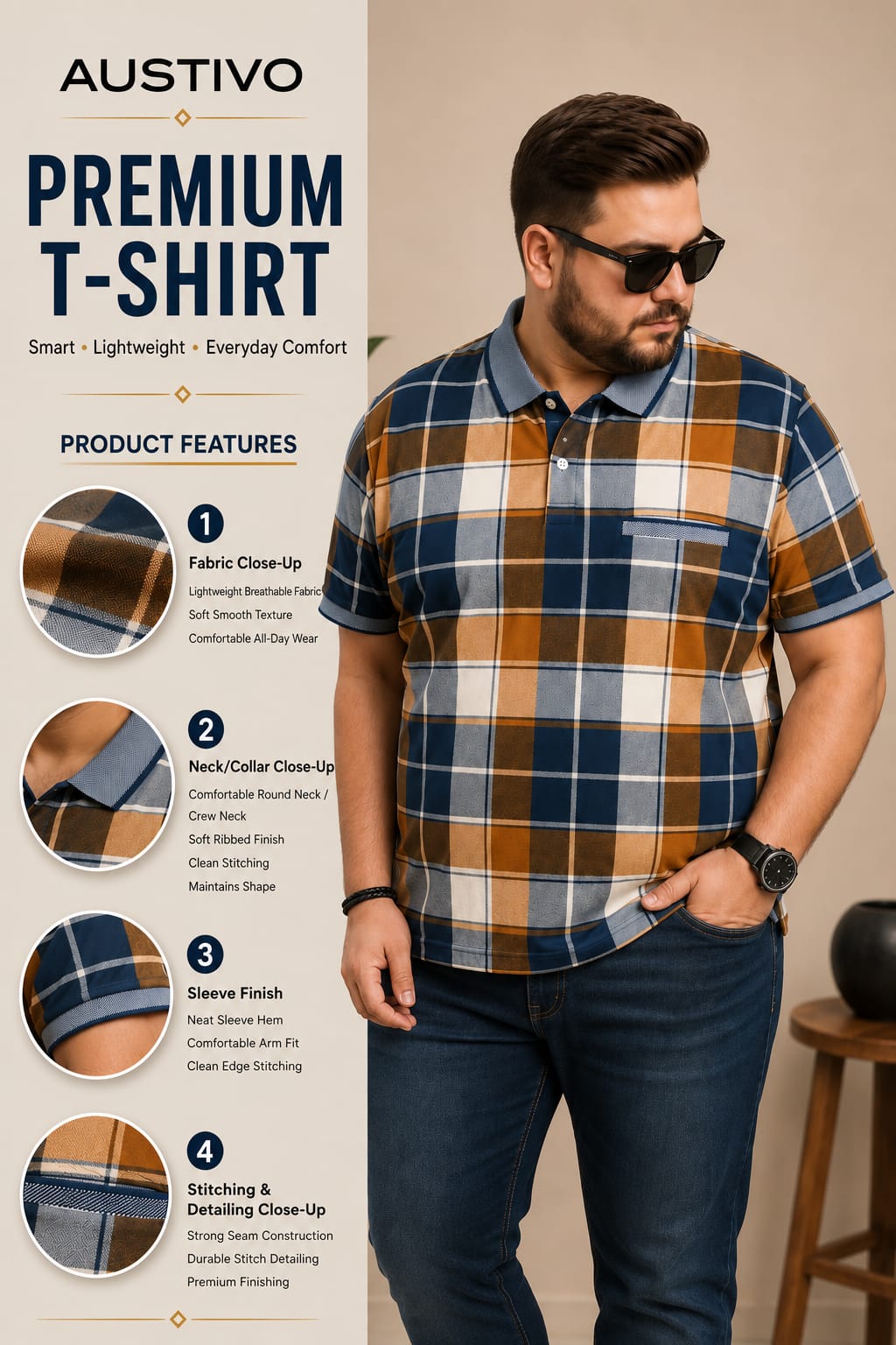 Austivo Men's Polo Neck T-shirt