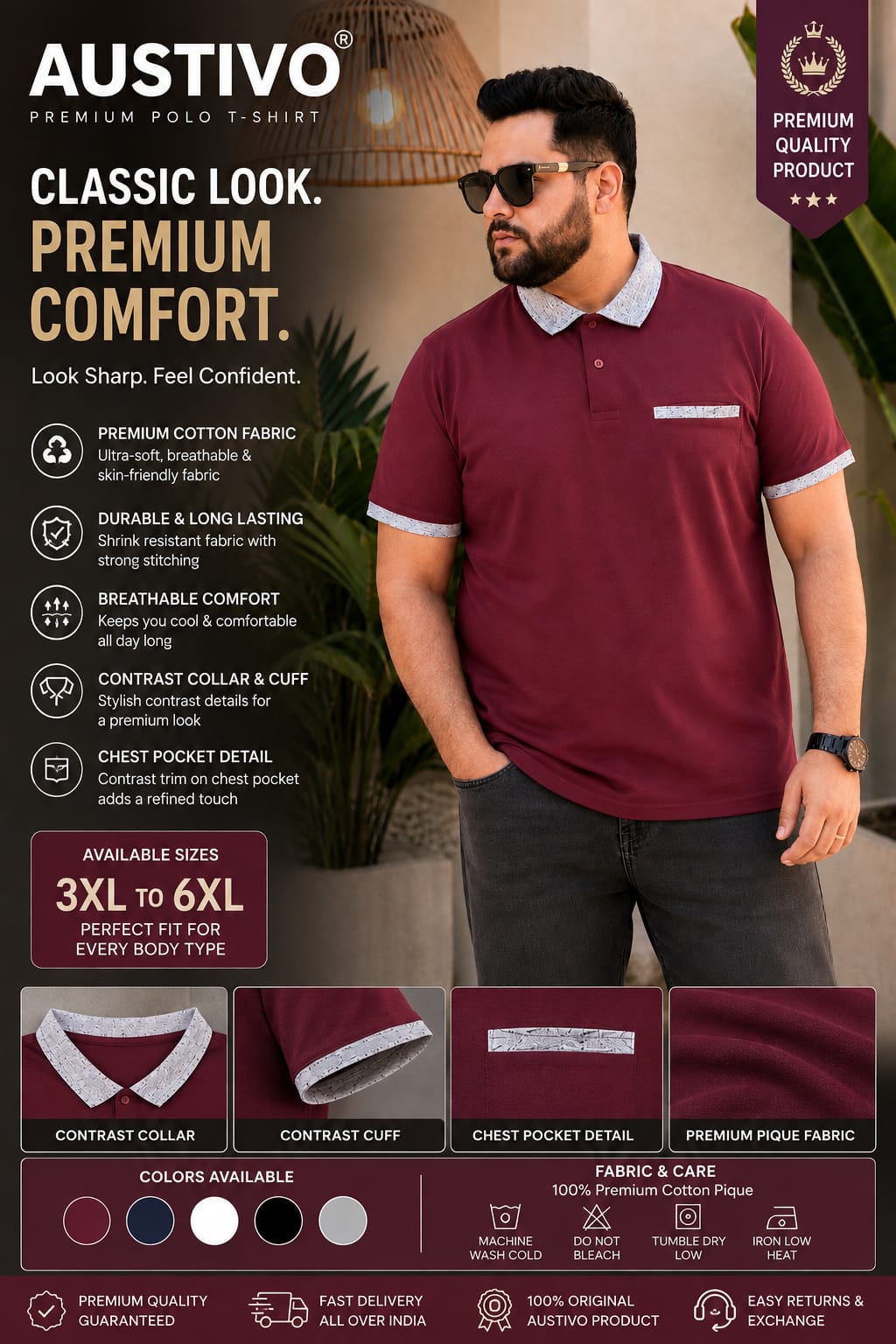 Austivo Men's Pocket Polo Neck T-shirt