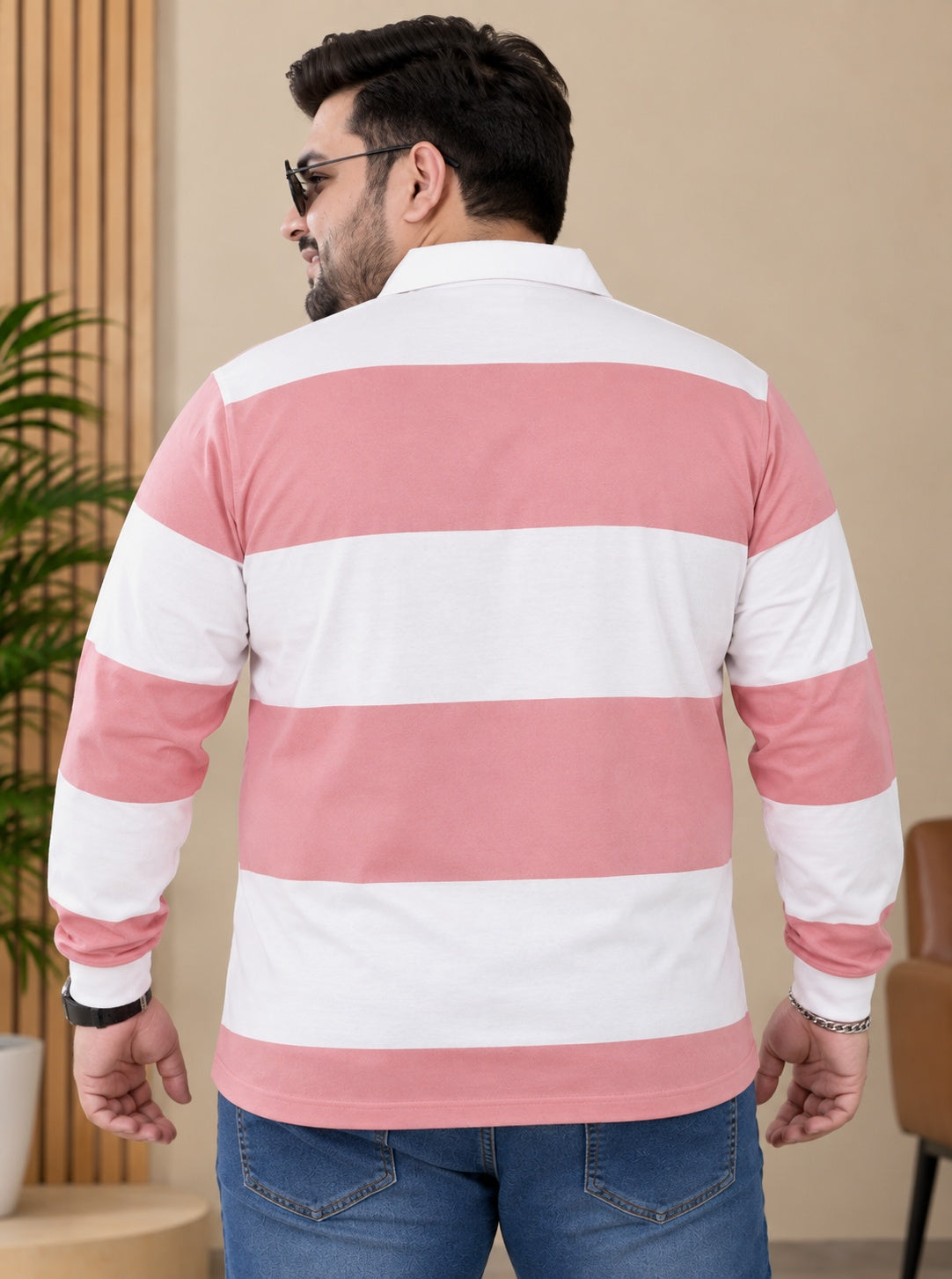 AUSTIVO Men's Plus Size Full Sleeve Polo Neck T-Shirt