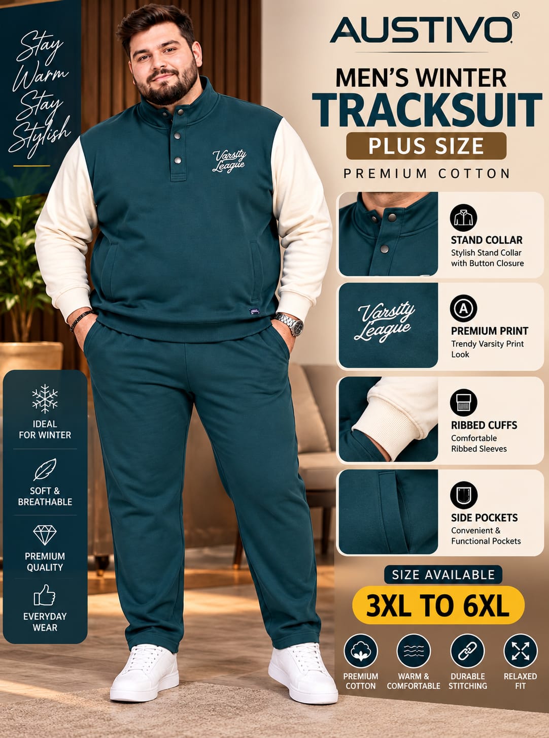 Austivo Plus Size Men's Winter Track Suit