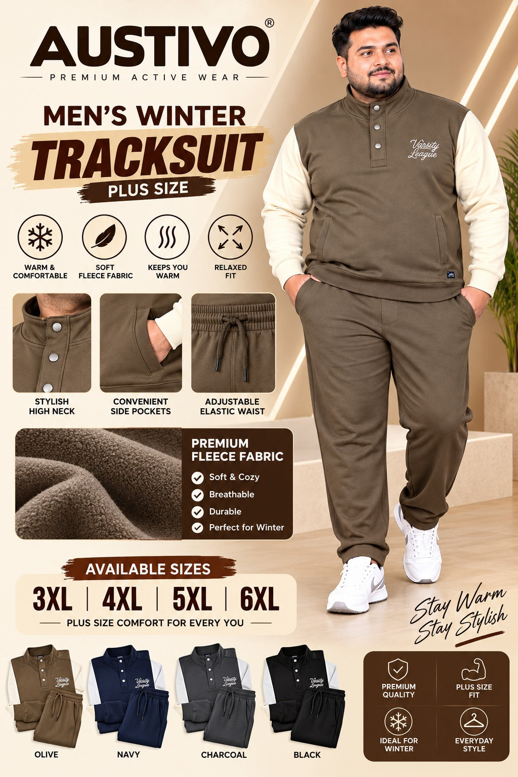 Austivo Plus Size Men's Winter Track Suit