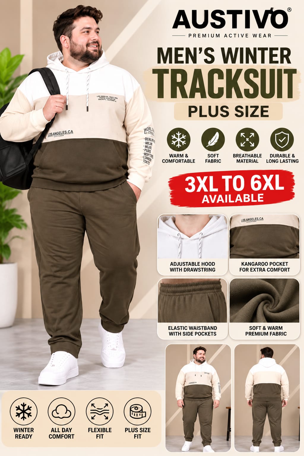 Austivo Plus Size Men's Winter Track Suit